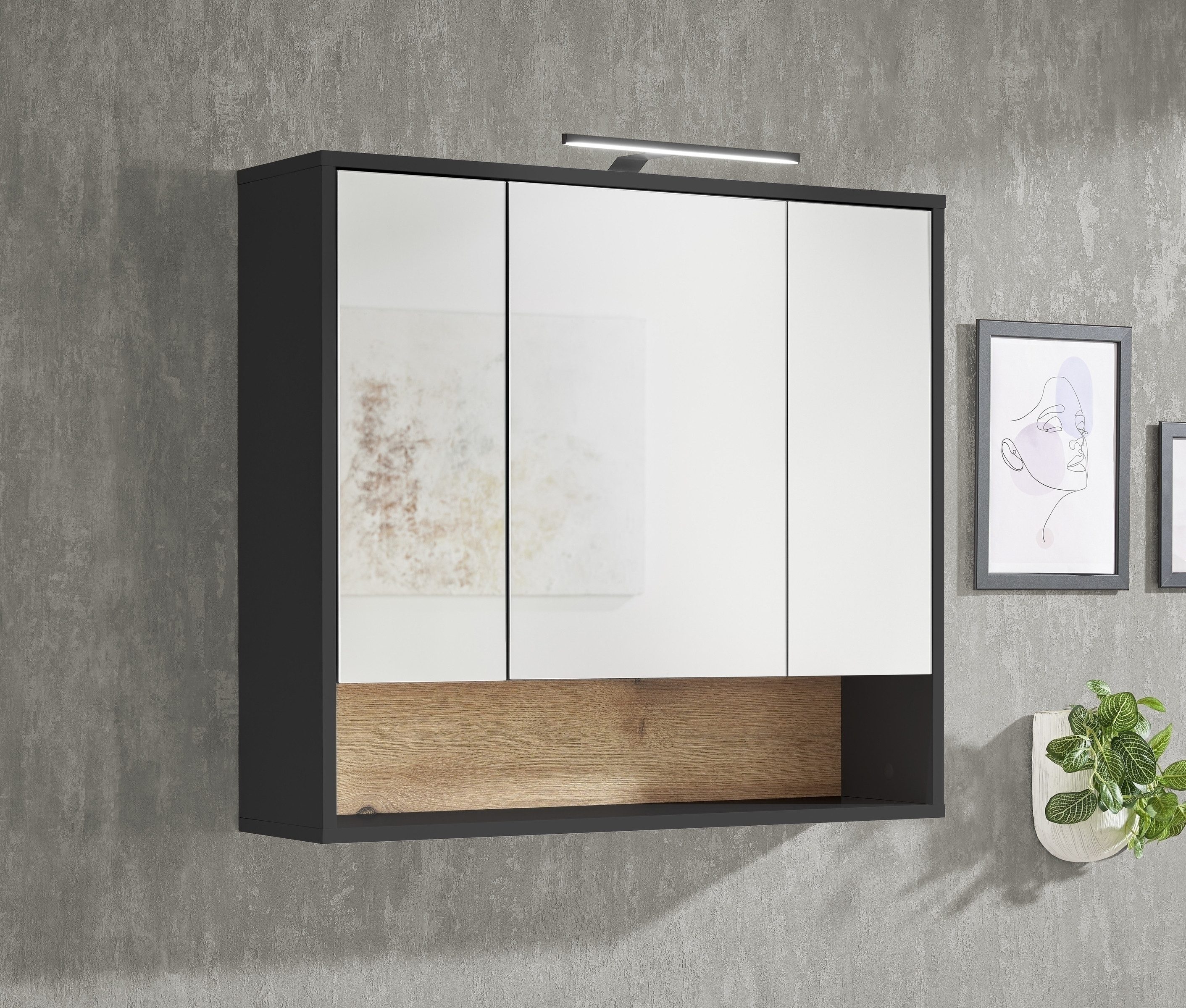 PREISBRECHER Badezimmerspiegelschrank Liguria in Anthrazit / Evoke Eiche - günstig online kaufen