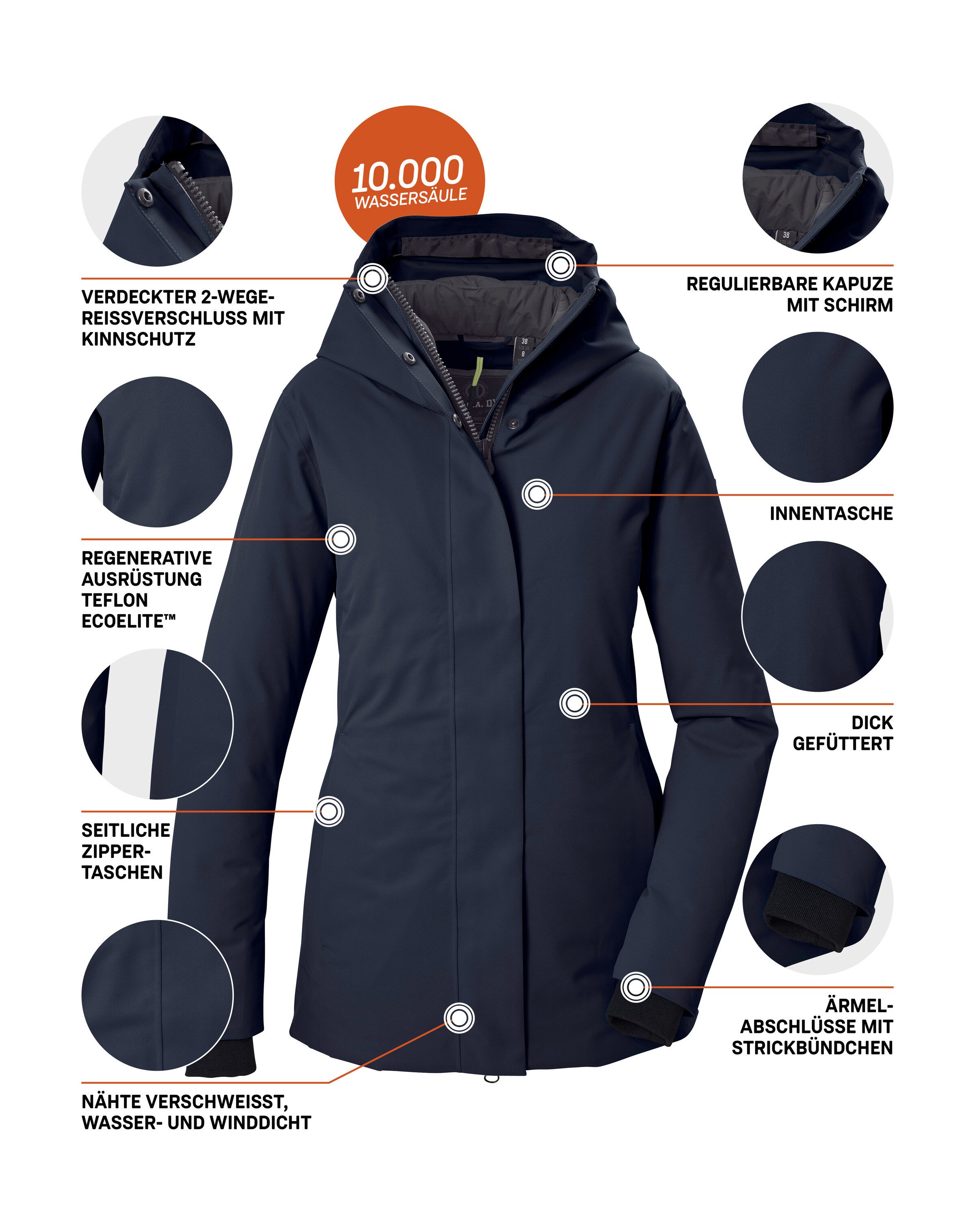 G.I.G.A. DX by killtec Funktionsjacke GW 54 WMN JCKT Wasserdichte, atmungsaktive Winterjacke mit verstellbarer Kapuze – Bild 5 von 5