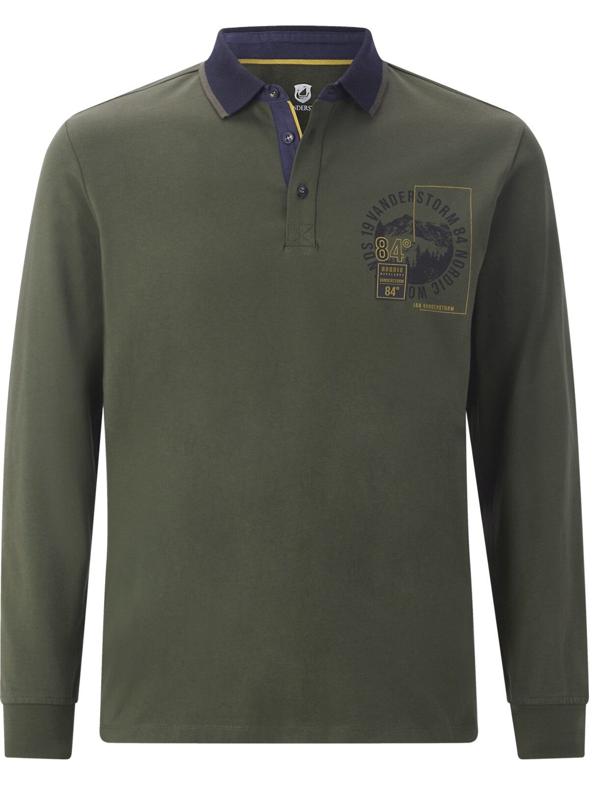 Jan Vanderstorm Langarm-Poloshirt OLSLAND mit großem Brust-Print