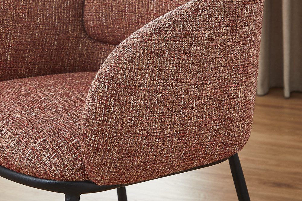 riess-ambiente Esszimmerstuhl FLORENZ rostrot / schwarz - Strukturstoff, Metallbeine, mit Armlehne (Einzelartikel, 1 St), Retro-Polsterstuhl - ideal für Ess-, Arbeits-, Wohnzimmer und Büro