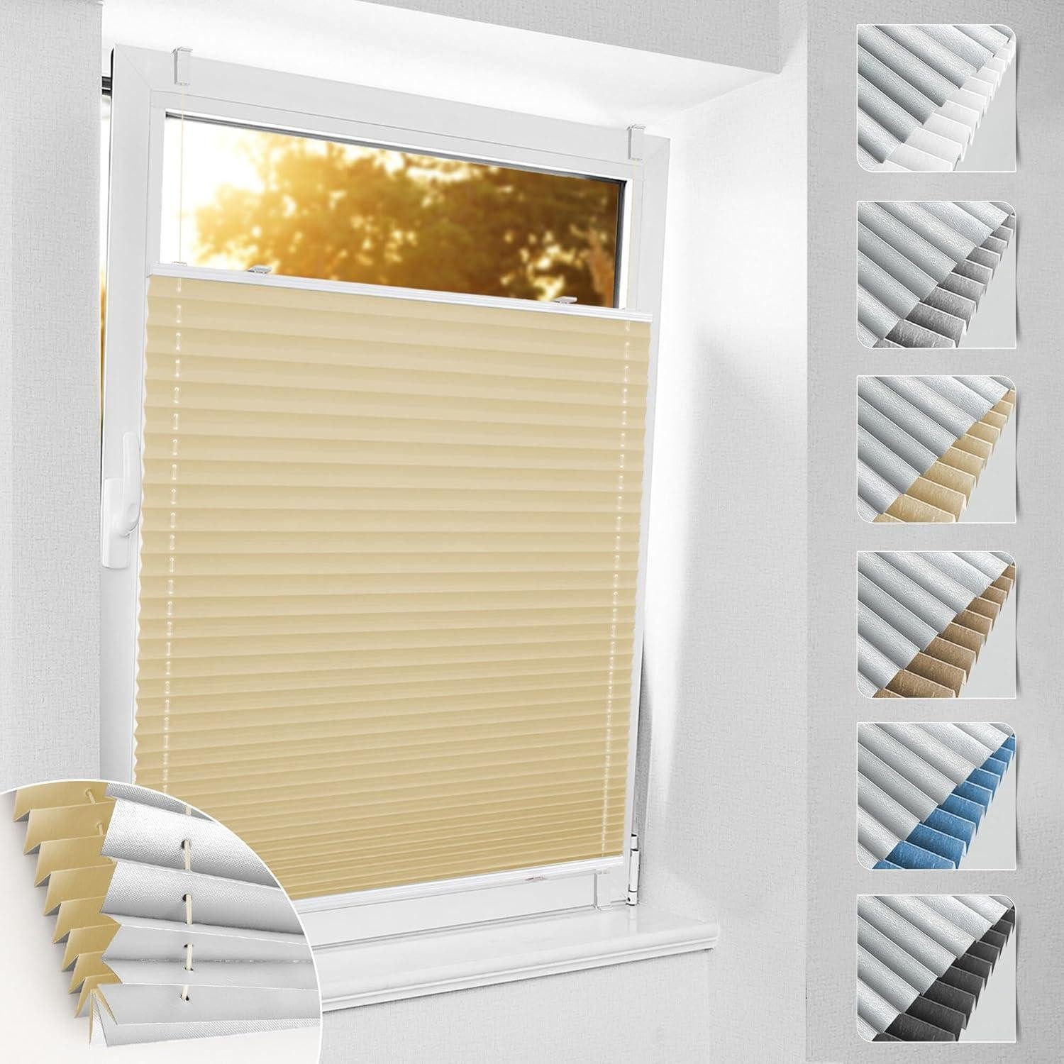 LuxusKollektion Plissee Plissee Verdunkelung Klemmfix ohne Bohren B60 x H100 cm Hellbeige