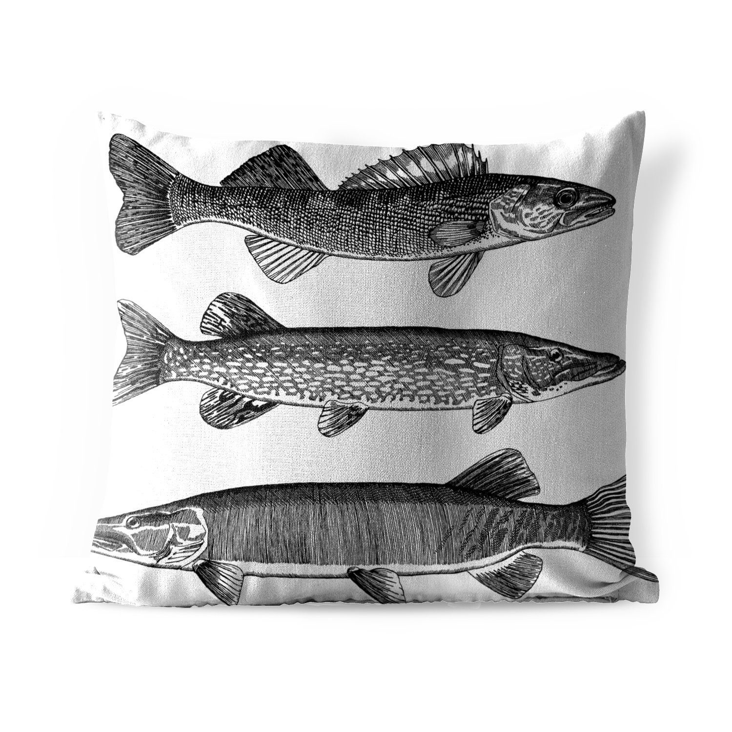 MuchoWow Dekokissen Eine Illustration von drei Fischen, Kissenbezüge, Kissenhülle, Dekokissen, Dekokissenbezug, Outdoor
