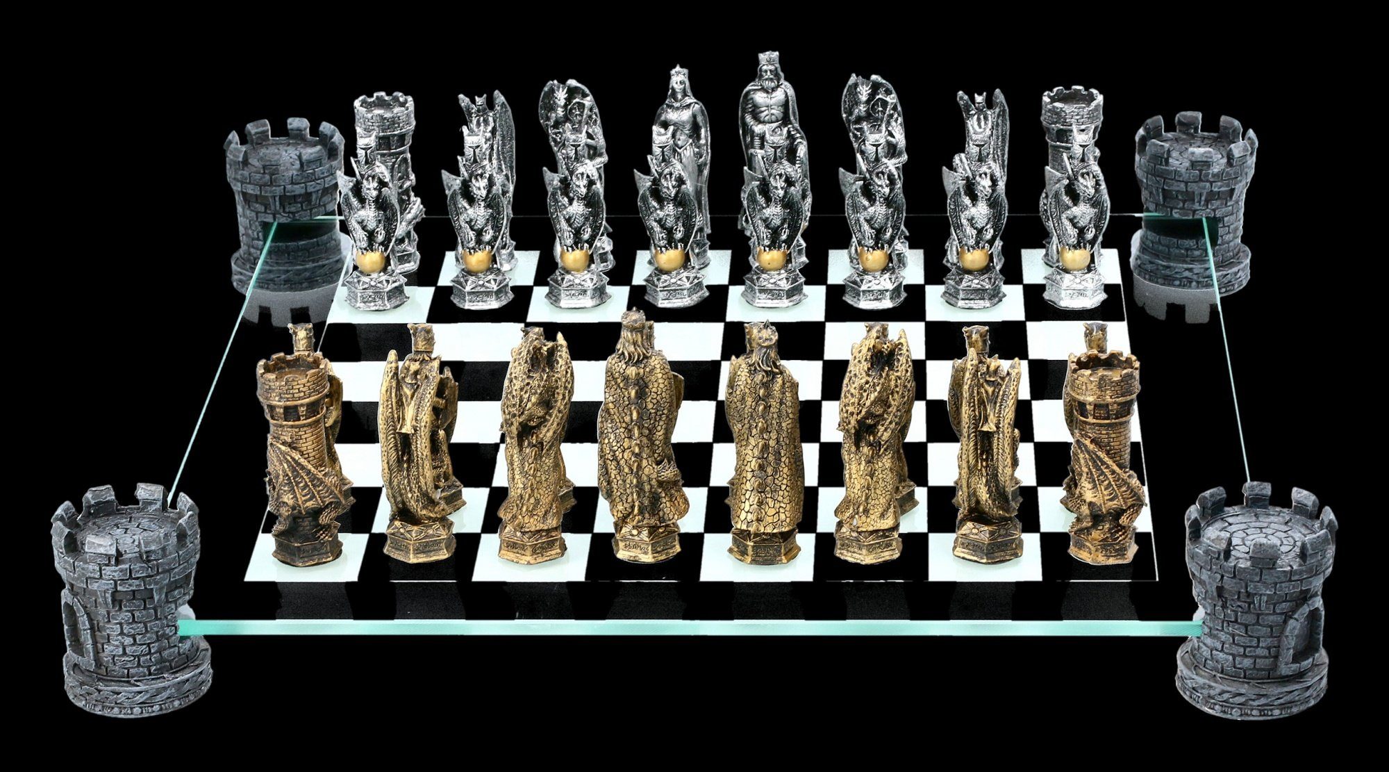 Figuren Shop GmbH Spiel Drachen Ritter Schachspiel Burgturm Schach Set Brett Fantasy