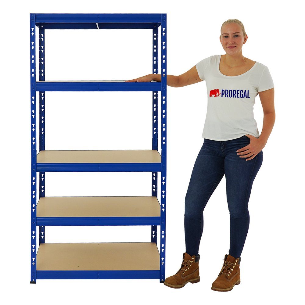 PROREGAL® Schwerlastregal Robustes Lagerregal TIGER 180x90x60cm Fachlast 265kg 5 Ebenen Blau, Stabiles Garagenregal Kellerregal Lastenregal Lagerregal Steckregal