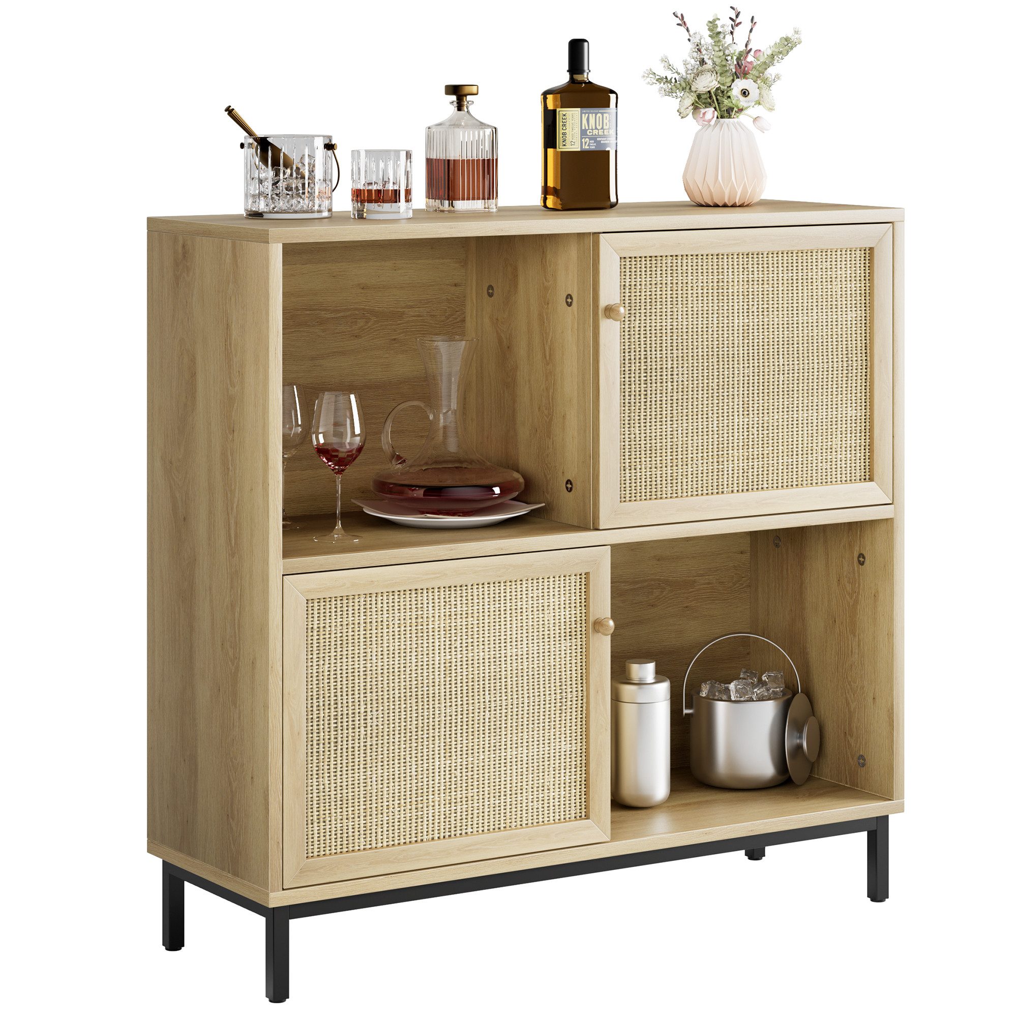 GarveeMore Beistellschrank Buffetschrank mit Stauraum, Rattan-Sideboard, günstig online kaufen