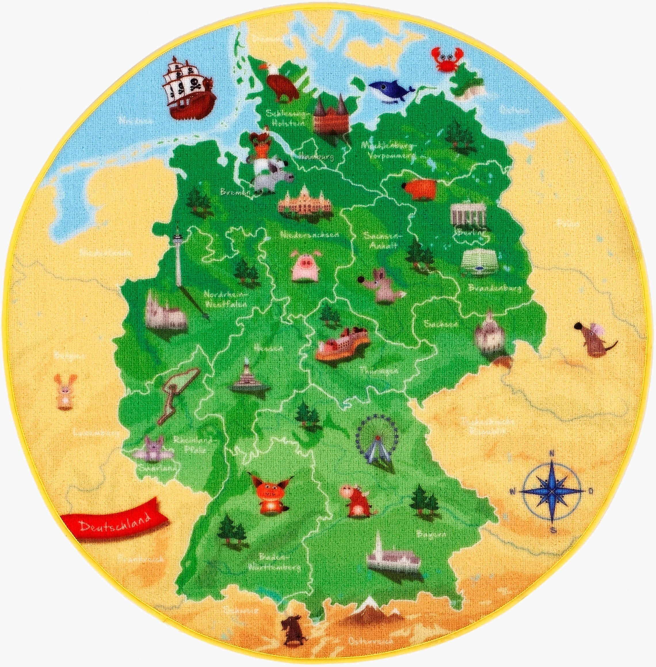 Deutschlandkarte, Kinderzimmer Motiv Böing 2 mm, rund, DE-1, Spielteppich, Kinderteppich Höhe: DeutschlandKarte Carpet,