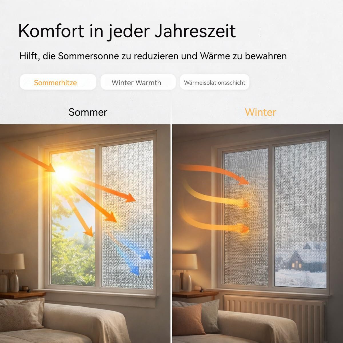 Diwzbyn Sonnenschutz-Fensterfolie Sichtschutz Wärmeisolierung Reflektierende Fensterfolie,UV-Schutz, Sonnenschutzfolie Fenster,Aluminiumfolie Isolierfolie – Bild 4 von 5