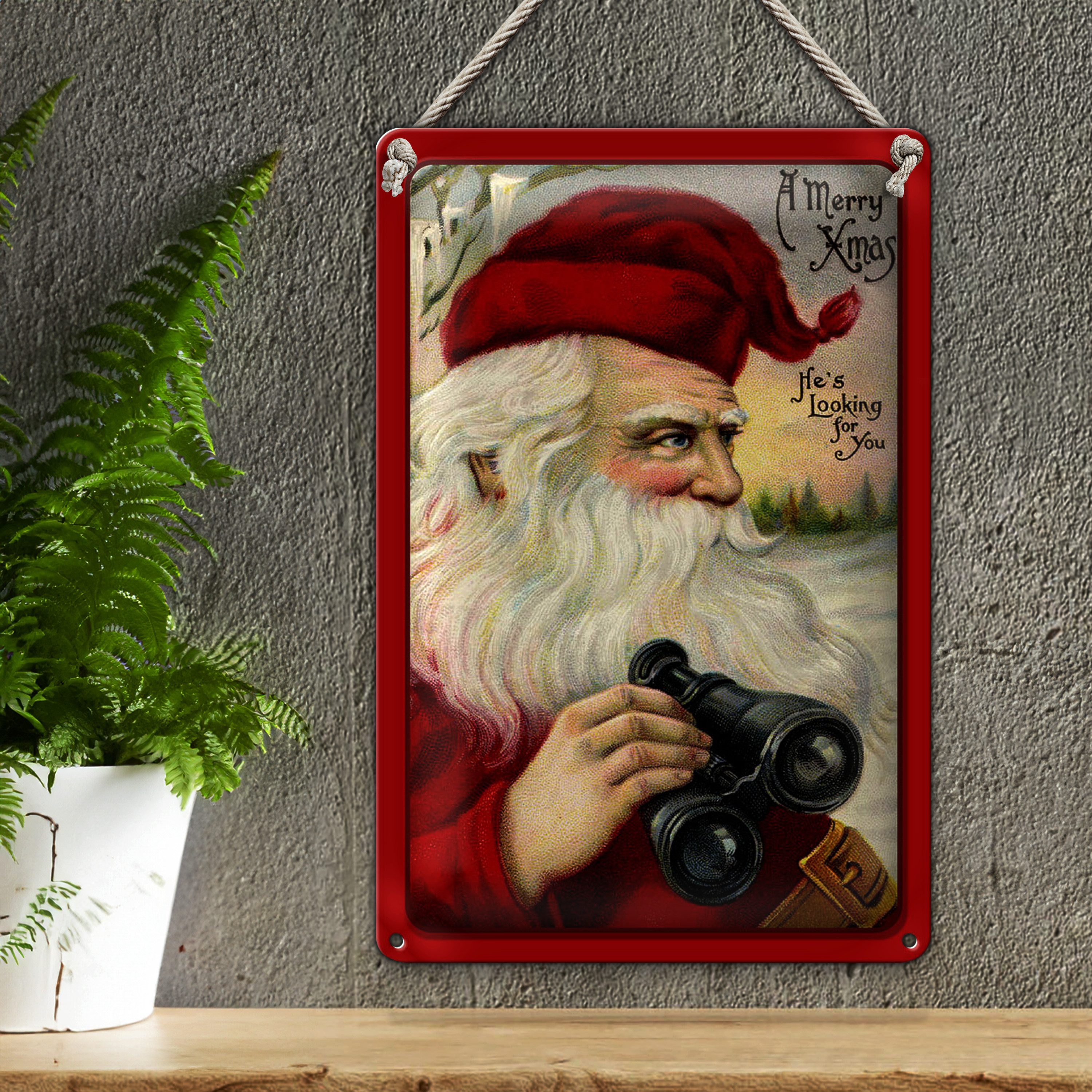 Roomando Metallschild Blechschild Weihnachten Schnee Winter Santa Claus 20x30cm