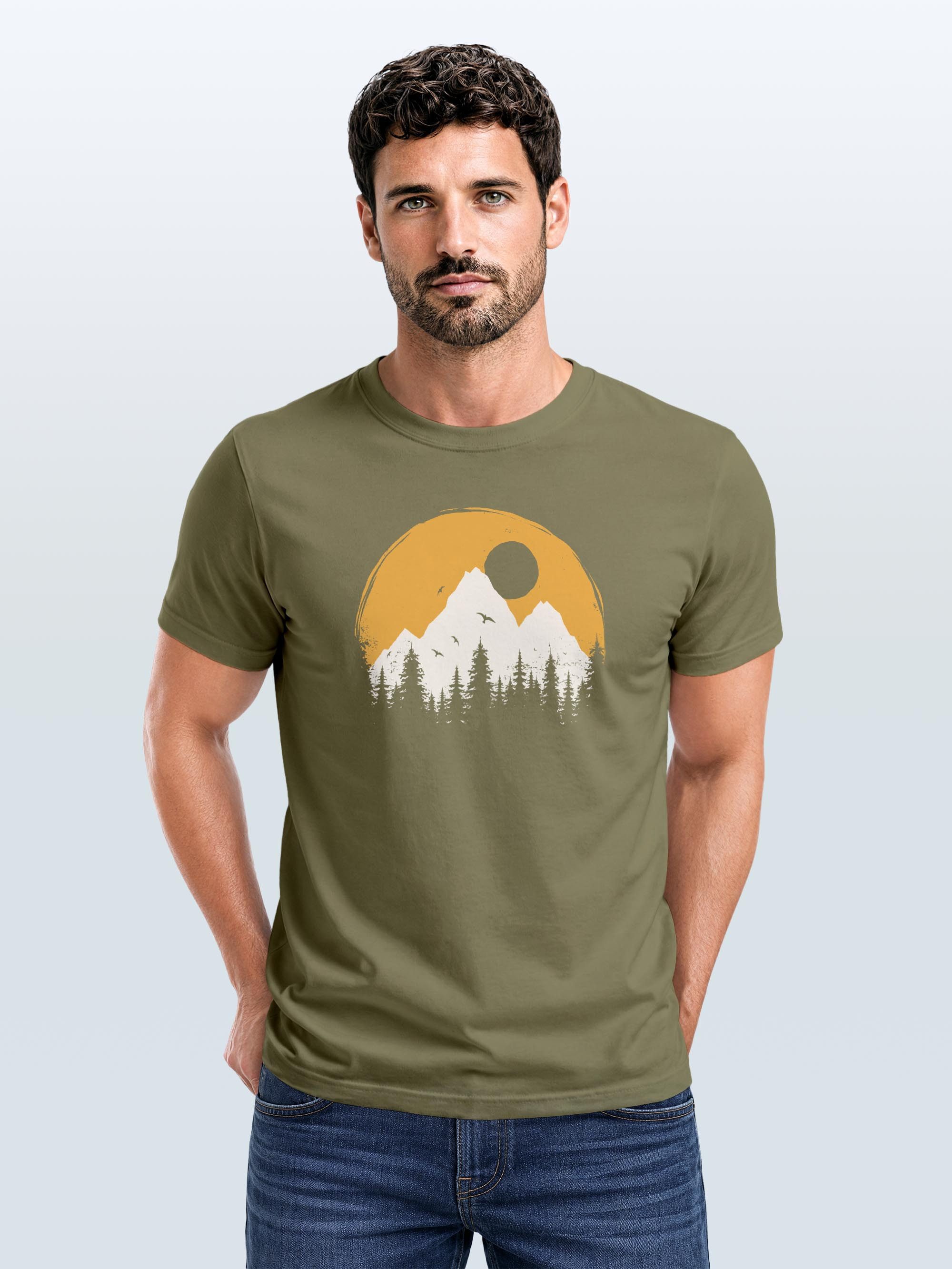 Neverless Print-Shirt Herren T-Shirt Outdoor Print Natural Badge Logo Wandern Fashion mit Print