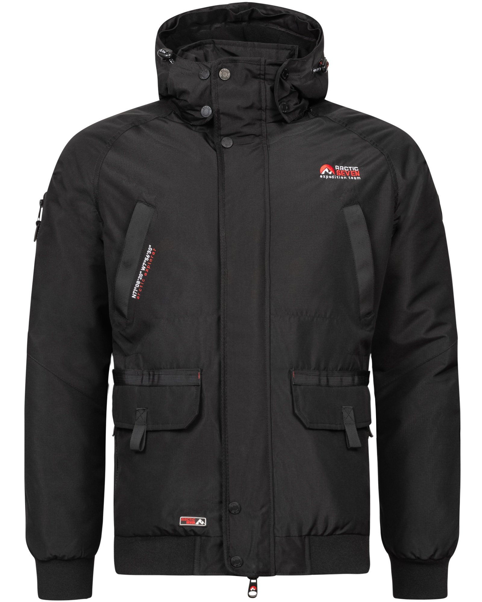 mit Schwarz ASArthuro abnehmbarer Arctic abnehmbarem Seven Kapuze Kunstfell und Winterjacke