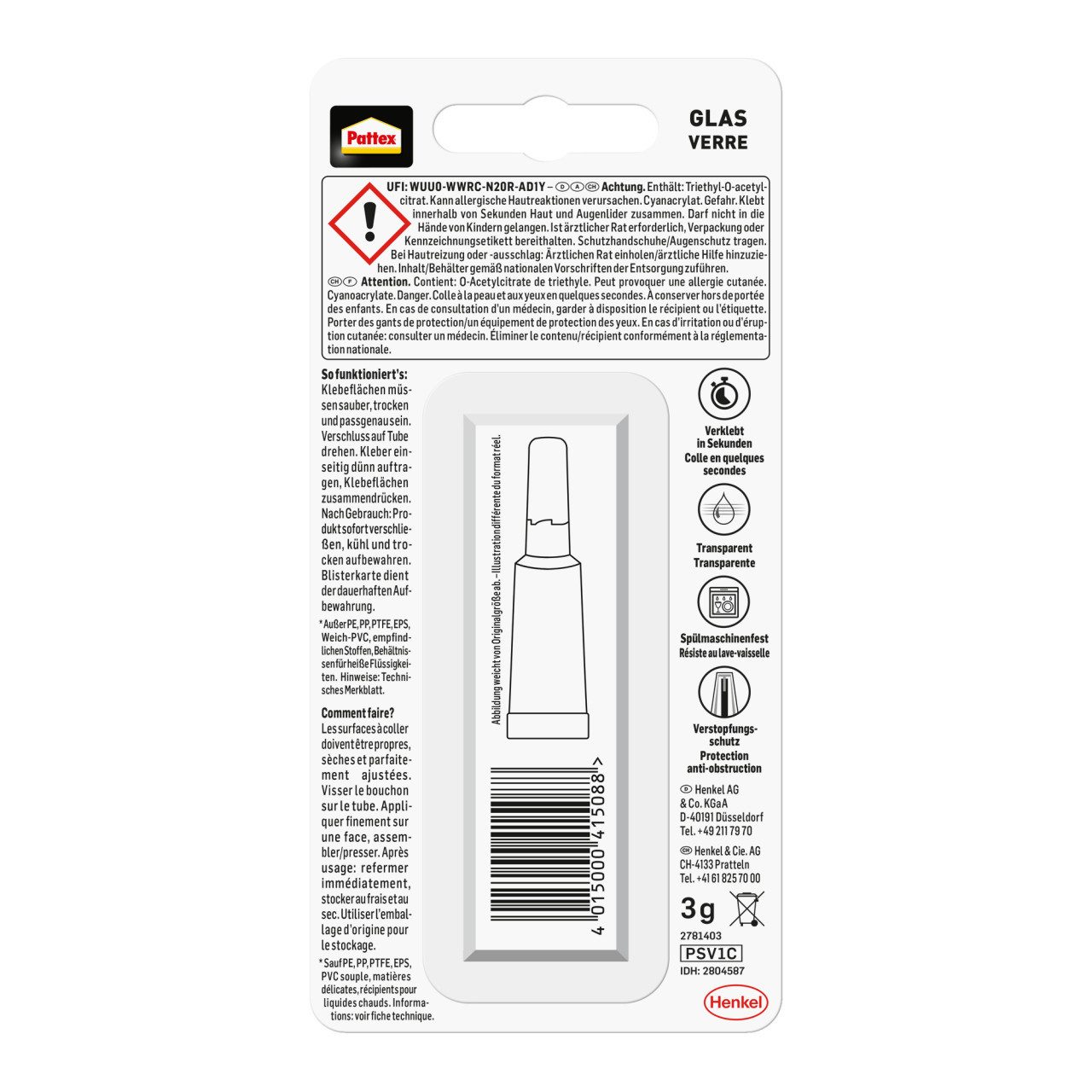 Pattex Bastelkleber Pattex Sekundenkleber Glas Flüssig 3 g Tube