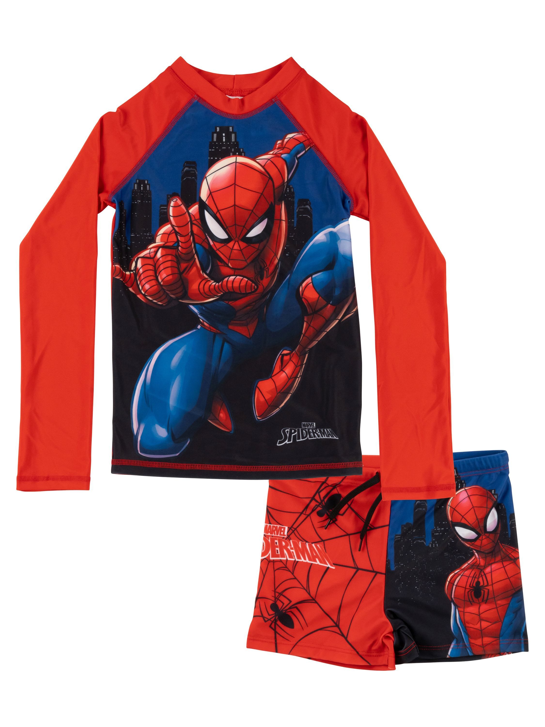 United Labels® Badeanzug Marvel Spiderman Schwimmset UV-Schutz 30 Badeanzug langarm Shirt Hose