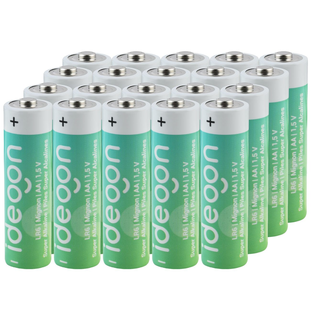 shop'n smile ideoon AA Batterien (20er-Pack) – Super Alkaline Mignon-Zellen mit 1,5V Batterie, Langlebige & auslaufsichere Batterien für den Alltag