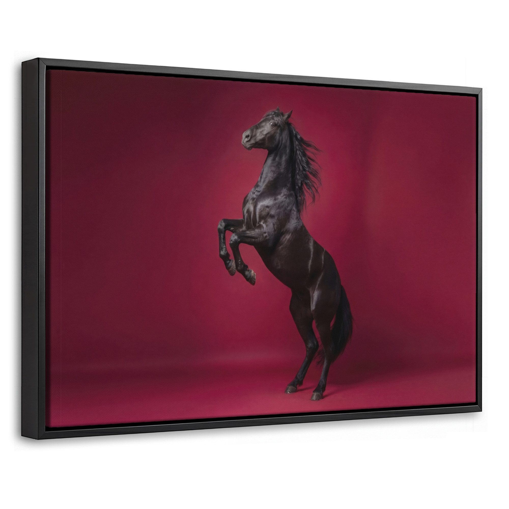 OneMillionCanvasses® Leinwandbild mit Rahmen - Hengst - Steigert - Rot, Fotodruck (1 St), Bilder, Zimmer Wand Bild Dekoration 30x20cm