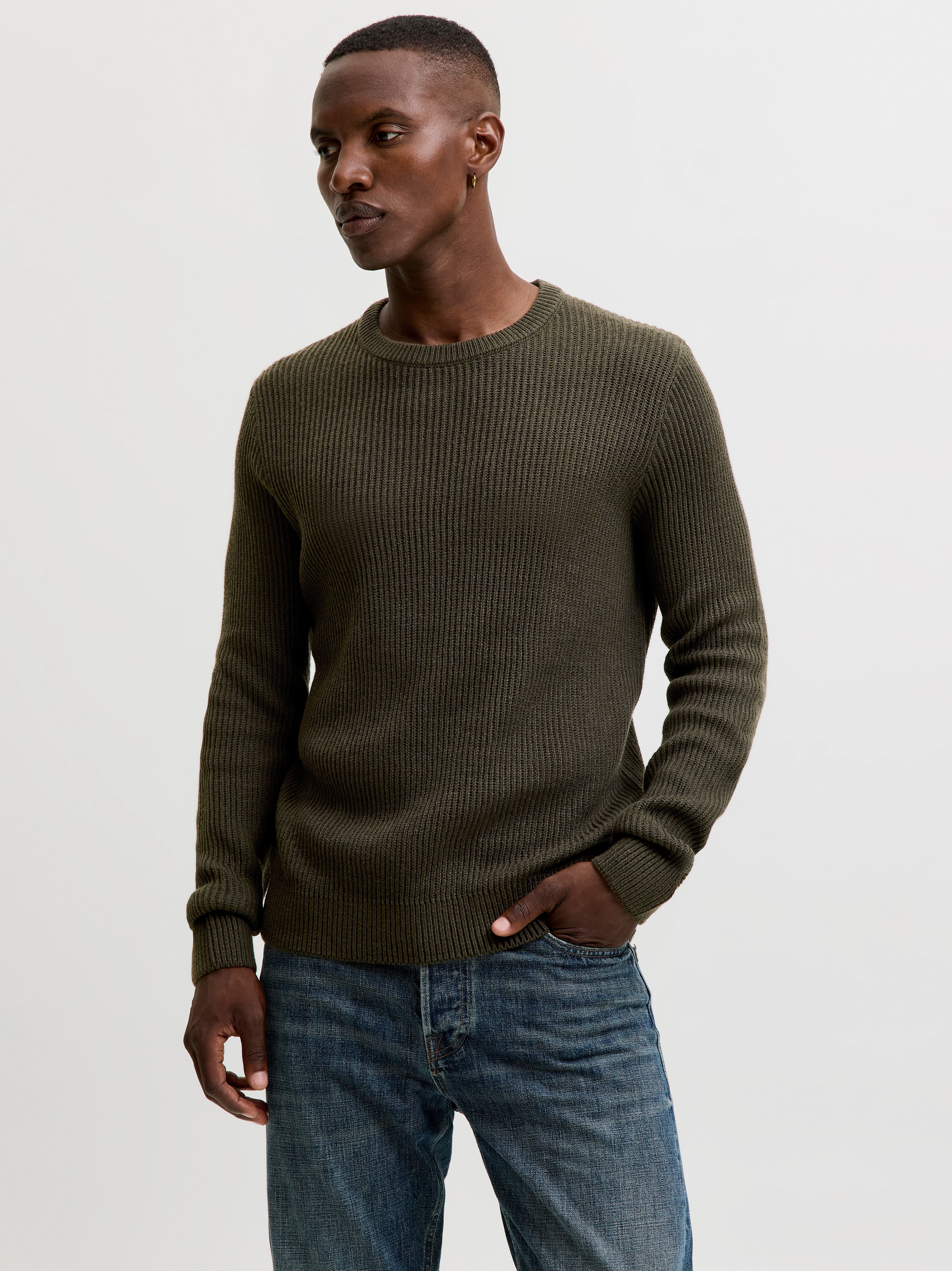 Jack & Jones Rundhalspullover JJPANNEL KNIT CREW NECK AW26 Materialmix, regular fit