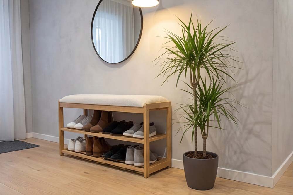 riess-ambiente Schuhbank ZEN-BO 80cm natur/beige - Bambus, FSC, Regal, Sitzbank, viel Stauraum (Einzelartikel, 1-St), Gepolsterte Garderobenbank aus Massivholz - ideal für Eingangsbereich