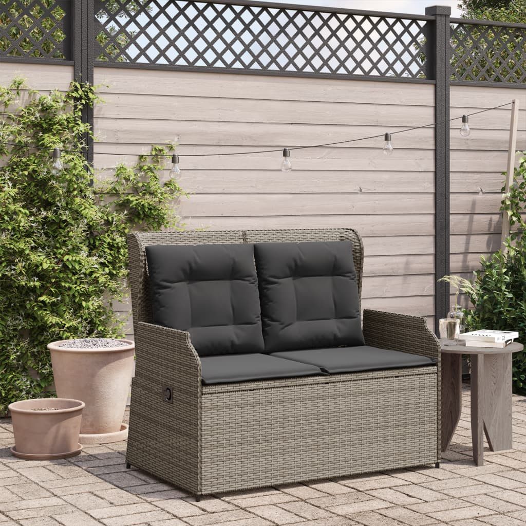 vidaXL Loungesofa Gartenbank Verstellbar mit Kissen Grau Poly Rattan, 1 Teile