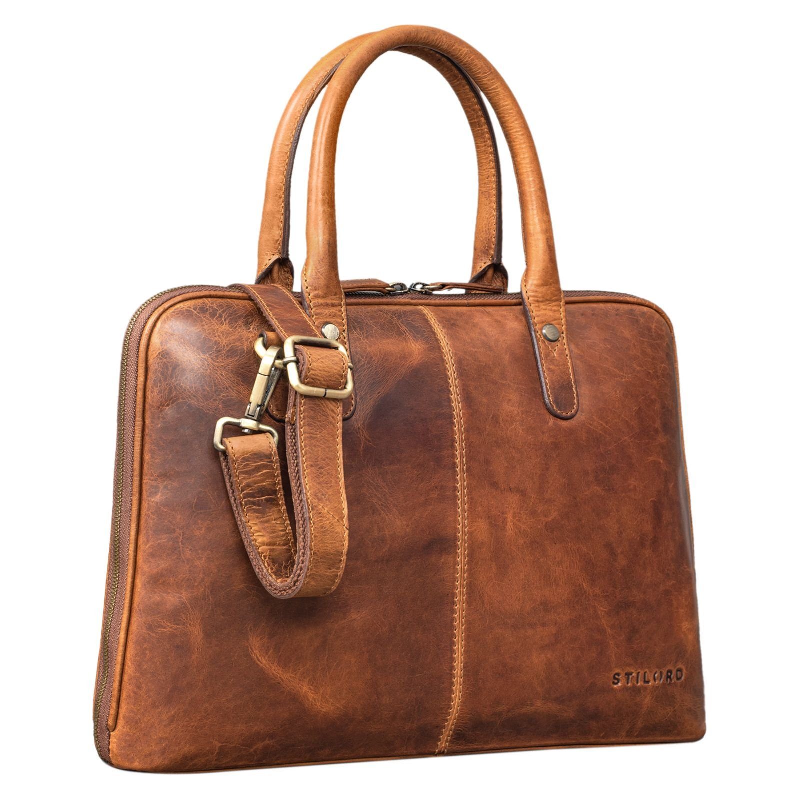 "Jolie" kara cognac Leder Handtasche Tasche STILORD Business Frauen -