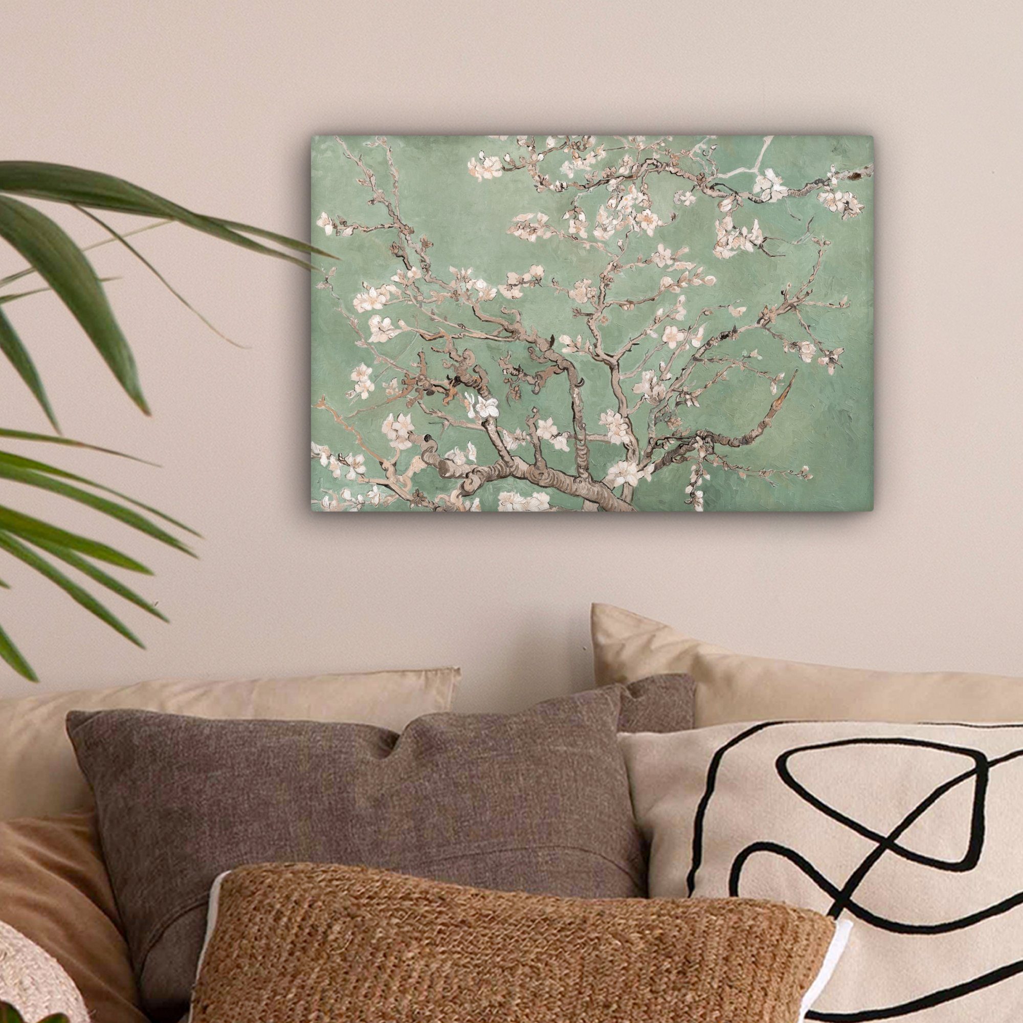cm Kunst - (1 Van 30x20 Leinwandbilder, Wandbild Mandelblüte Leinwandbild Aufhängefertig, St), Wanddeko, OneMillionCanvasses® Grün, - Gogh -