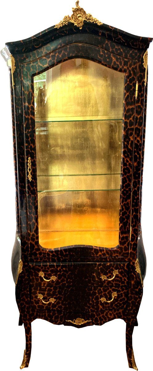 Casa Padrino Vitrine Barock Vitrine Leopard / Gold - Vitrinenschrank - Möbel Wohnzimmer Schrank Glasvitrine