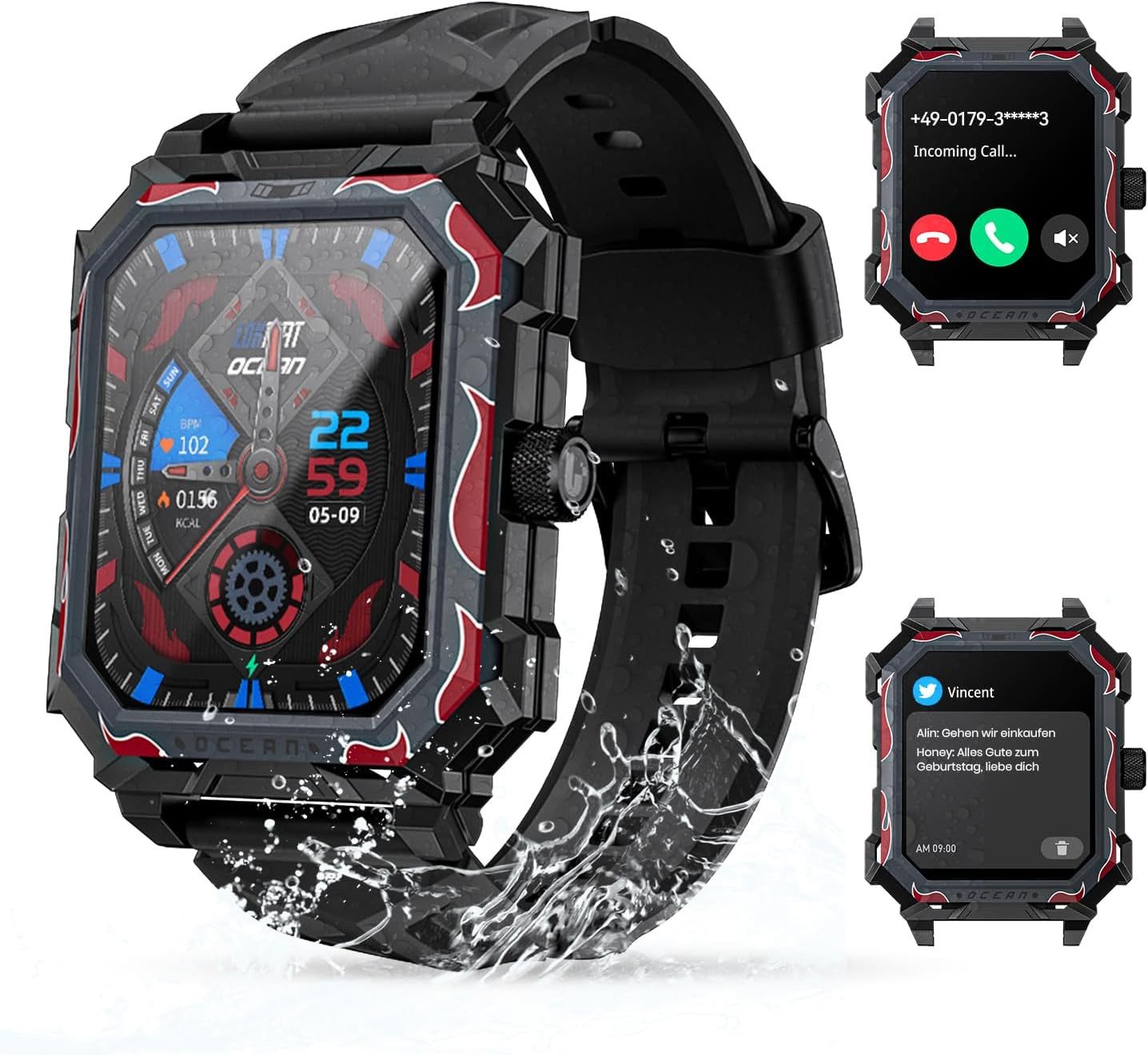 Rogbid ‎ S3-lokmat Smartwatch (4,9 cm, android ios), Outdoor Smartwatch Herren mit 1.93" HD Display, 100 Tagen