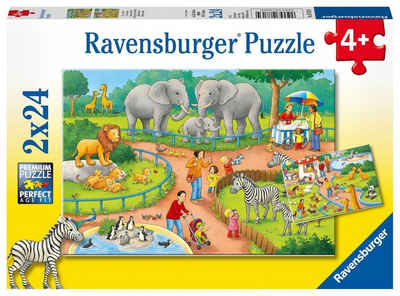 Ravensburger Puzzle Ein Tag im Zoo. Kinderpuzzle 2 x 24 Teile, 24 Puzzleteile