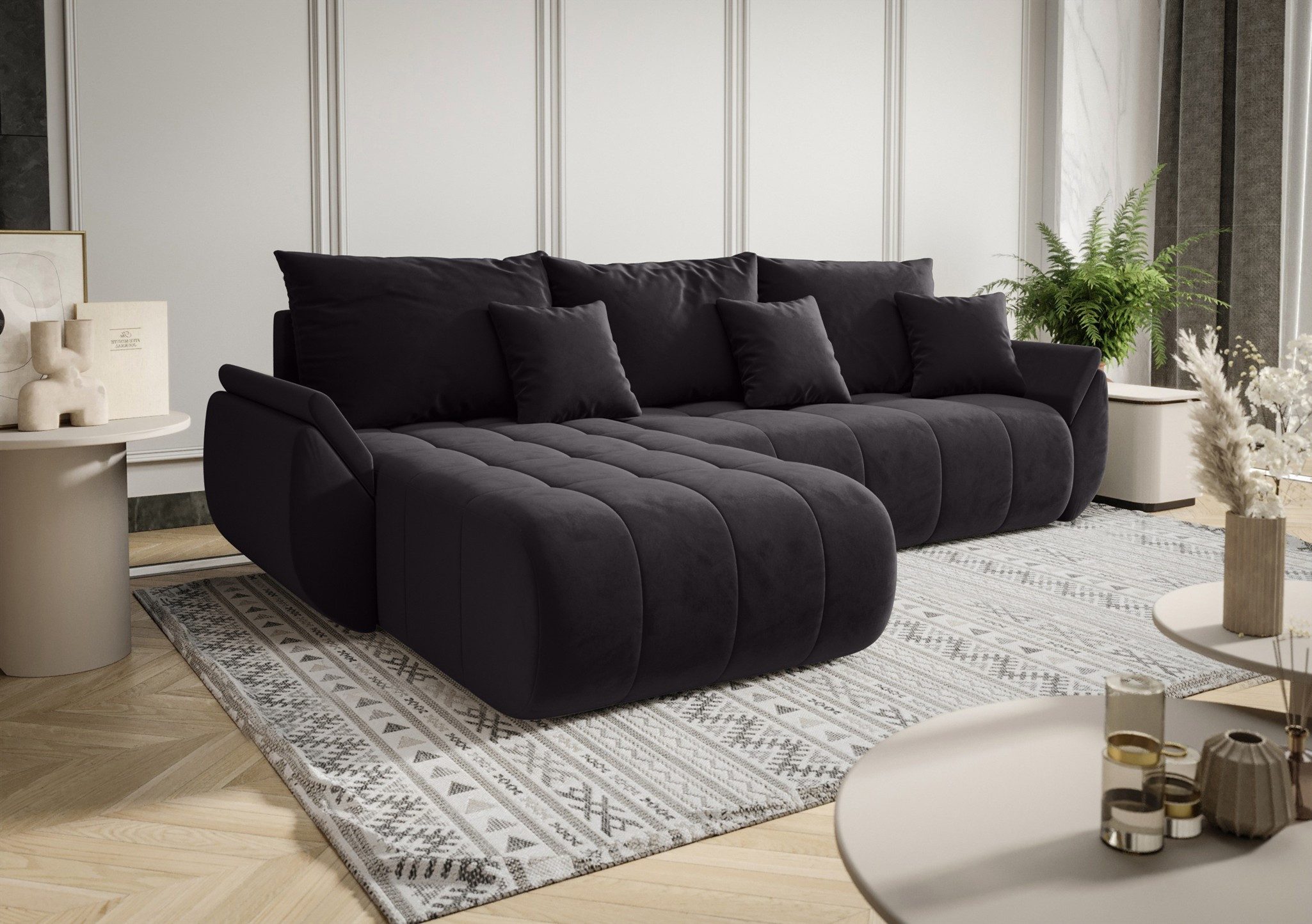 Fun Möbel Ecksofa Sofa Schlafsofa AKITA Stoff Monolith, inkl. 3 Zierkissen, inkl. Bettkasten