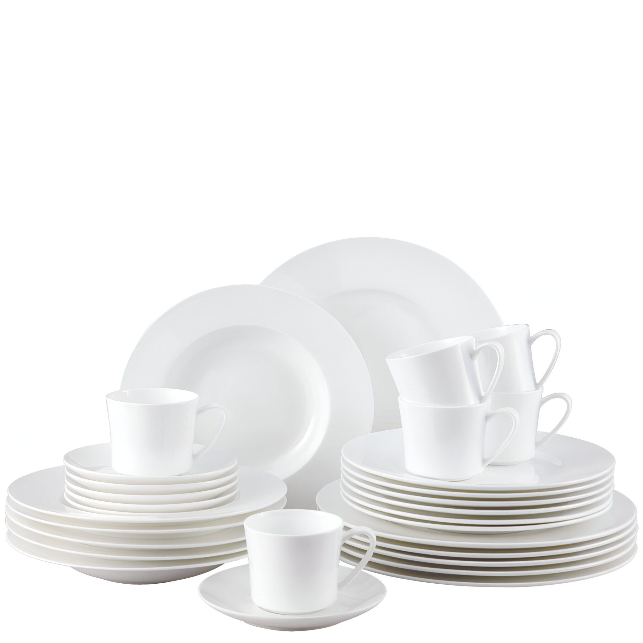 Rosenthal Kombiservice Kombi-Set 30-tlg. - JADE WEISS, 6 Personen, BONE CHINA, Lebensmittelkontaktsicher + Mikrowellengeeignet + Spülmaschinenfest