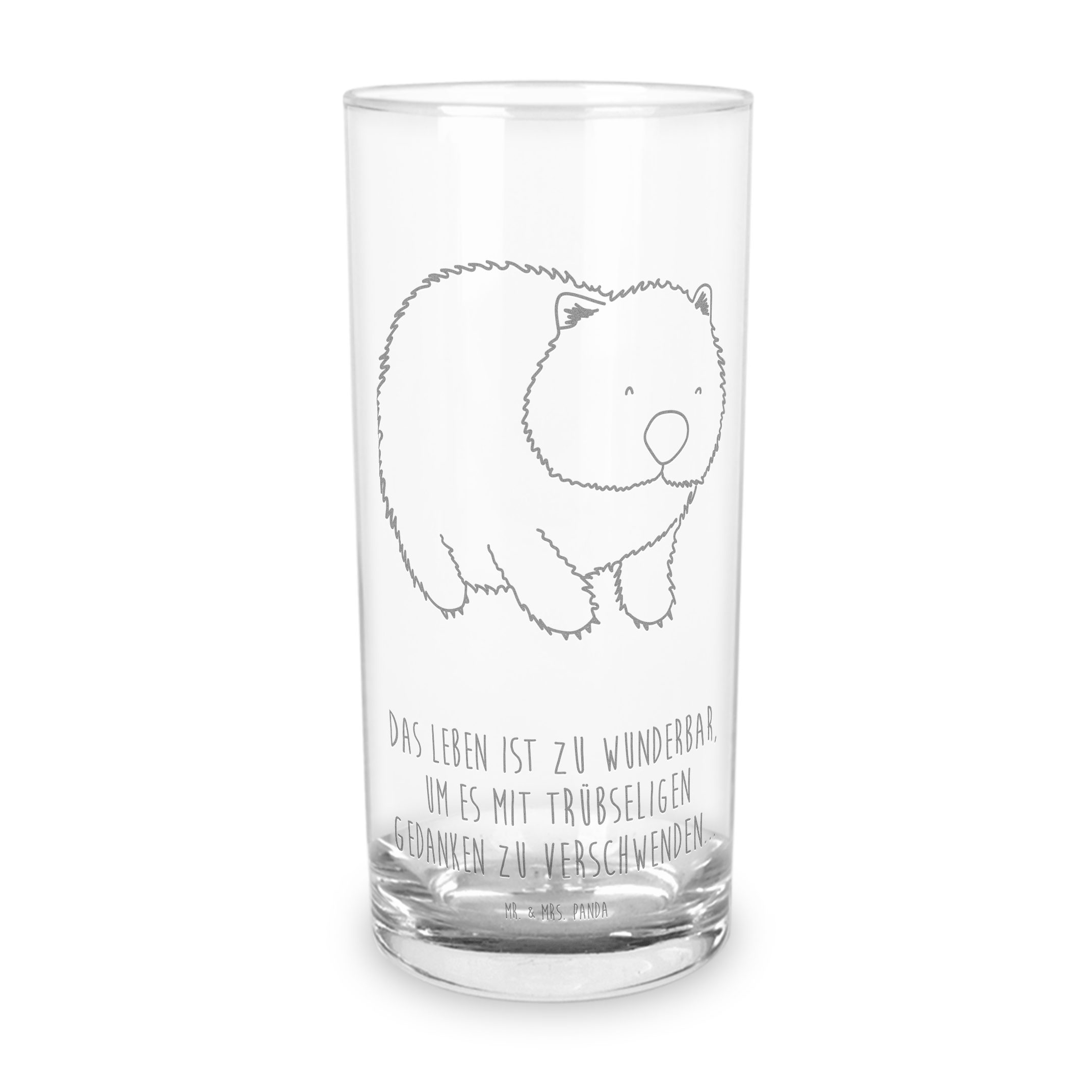 Mr. & Mrs. Panda Glas 400 ml Wombat - Transparent - Geschenk, Spruch, Das Leben ist schön, Premium Glas, Inspirierende Gravur