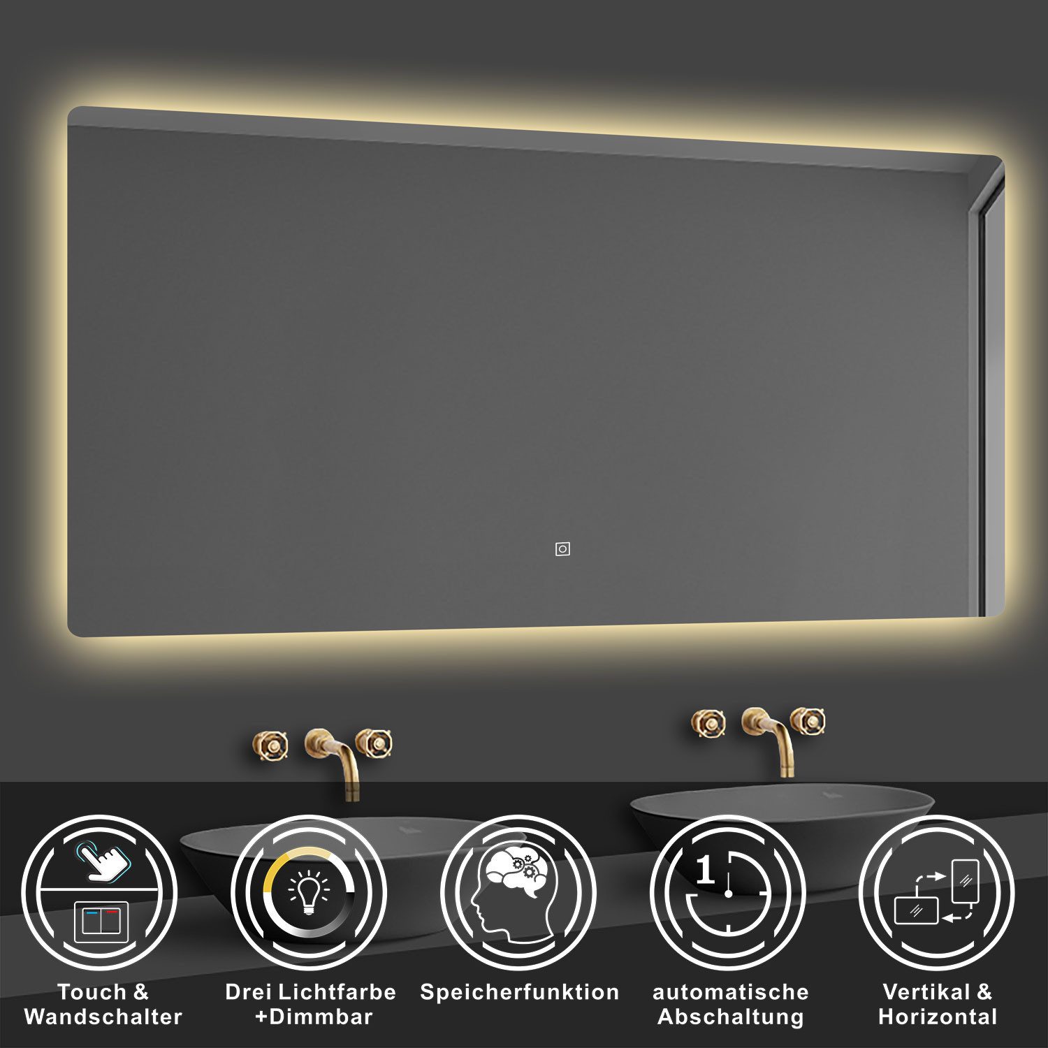 duschspa Badspiegel Spiegel mit LED Beleuchtung dimmbar 40-120cm, Touch oder Wandschalter