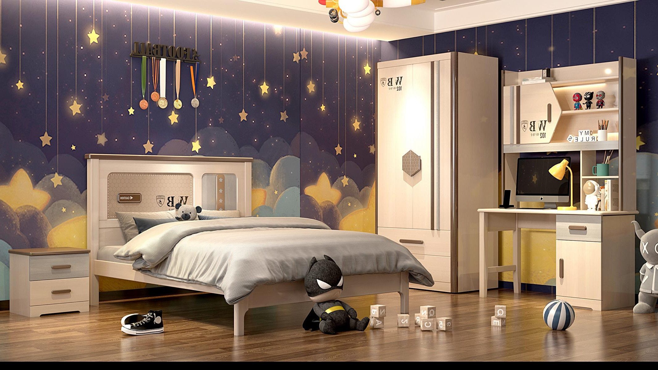 Jugendzimmer-Set Gemütliches Jugendzimmer-Set mit Bett, Kleiderschrank und Schreibtisch