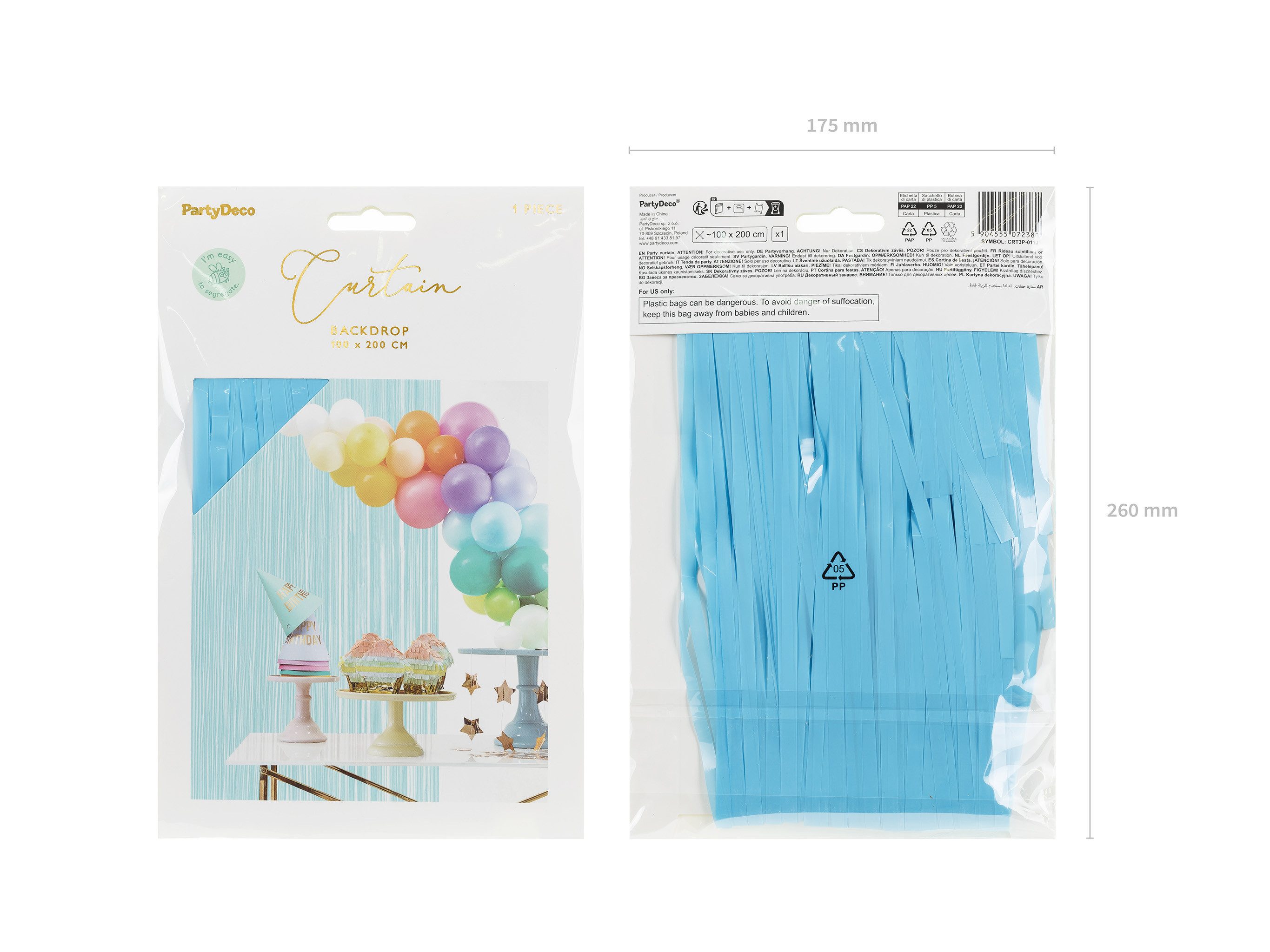 partydeco Dekorationsfolie, Lametta Vorhang 100x200cm Hellblau günstig online kaufen