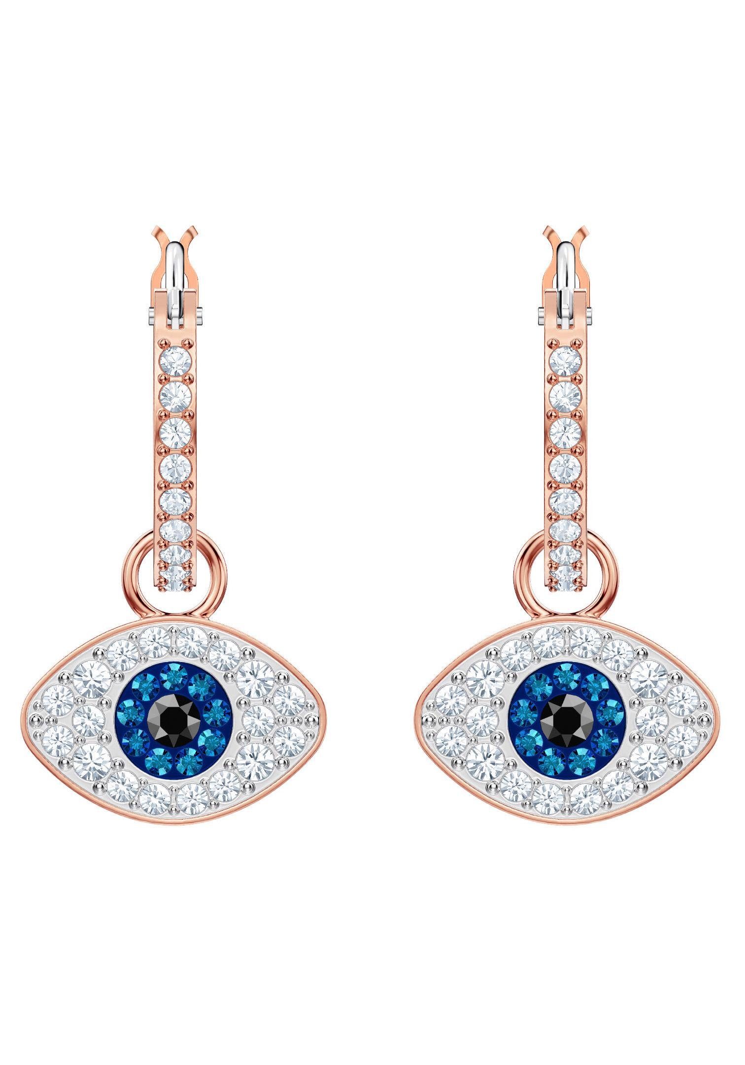 Swarovski Paar Creolen Duo Evil Eye, mehrfarbig, rosé Vergoldung, 5425857, mit Swarovski® Kristallen und abnehmbaren Einhängern