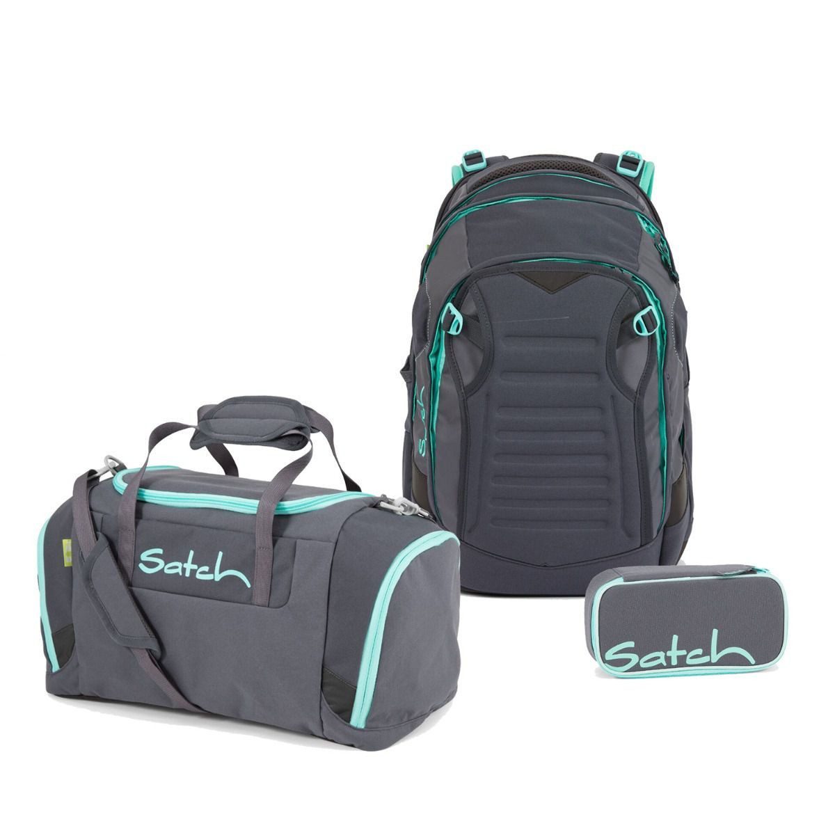 Satch Schulrucksack Match (3tlg., inkl. Schlamperbox und Sporttasche), erweiterbar