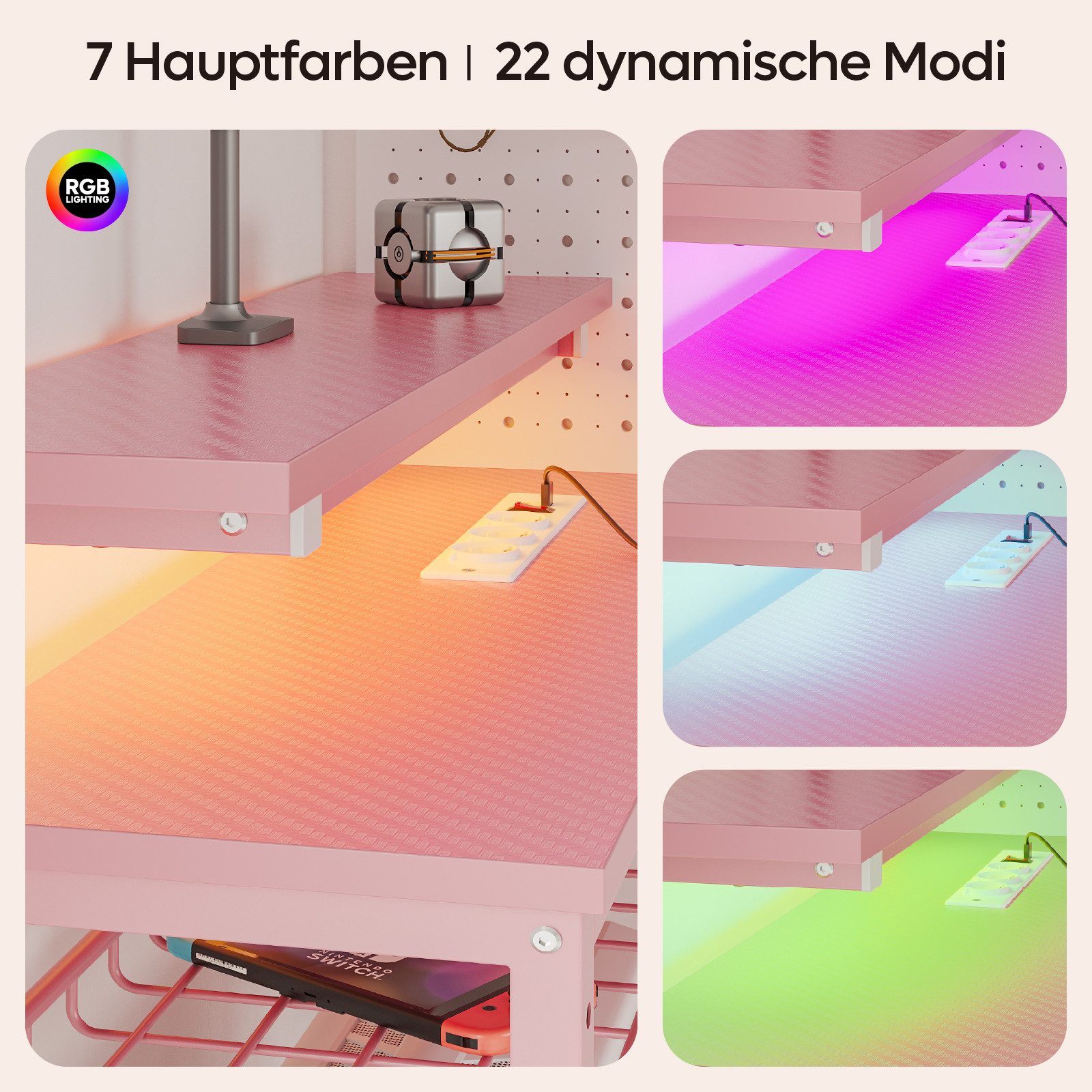 Bestier Gamingtisch Gaming-Schreibtisch L-Form mit LED, 106/133/147 × 50 cm günstig online kaufen