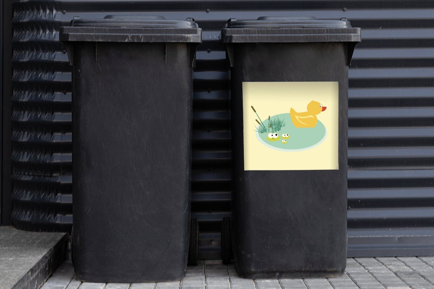 Mülltonne, Teich MuchoWow - Abfalbehälter Sticker, Container, Mülleimer-aufkleber, (1 Wandsticker St), Ente - Frosch