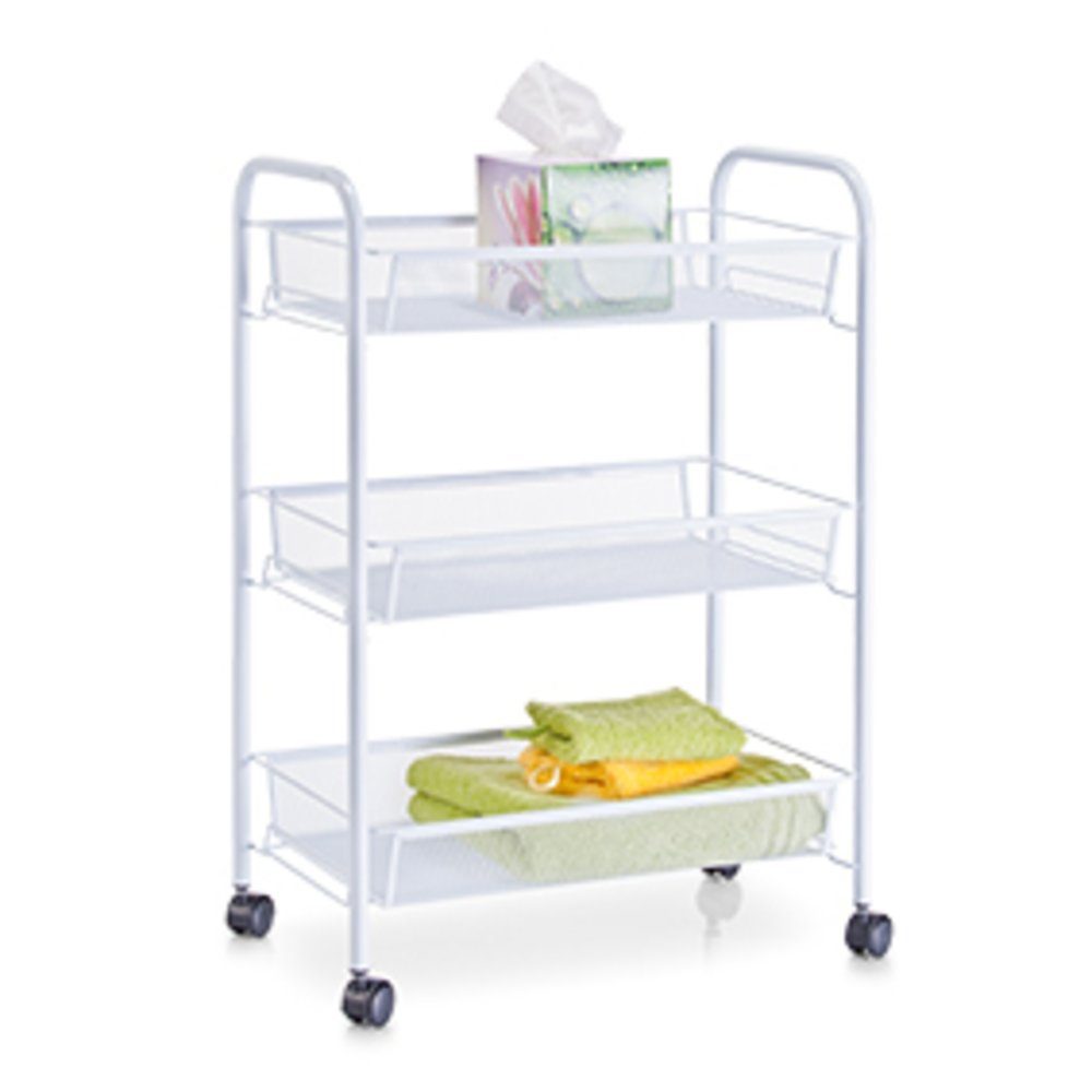 Zeller Present Rollwagen Etagen-Rollwagen, Mesh, weiß, Metall, 43,5 x 26 x 62,5 cm