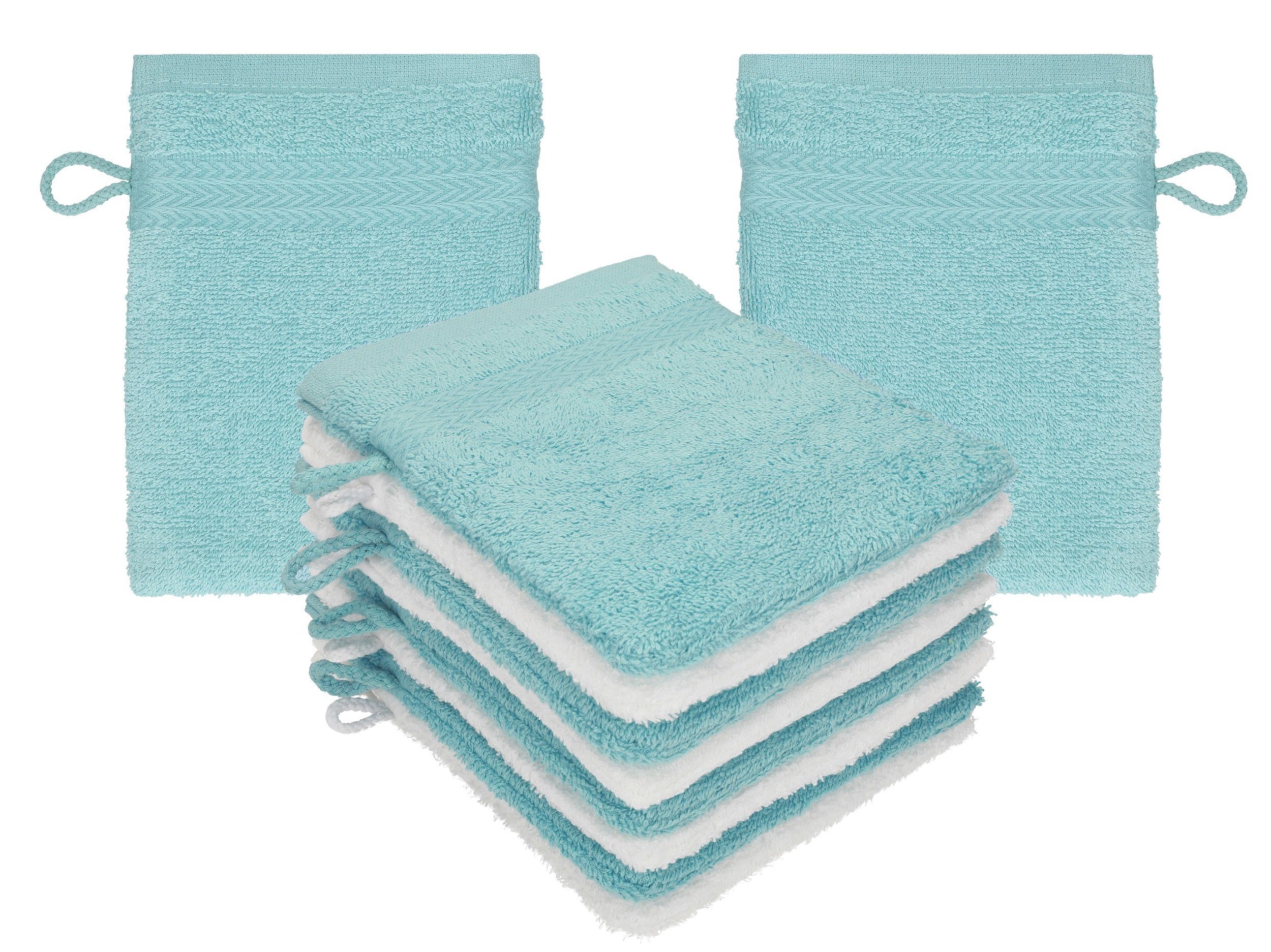 Betz Waschhandschuh 10 Stück Waschhandschuhe Premium 16x21 cm Farbe ocean - weiß, (Set, 10-St)