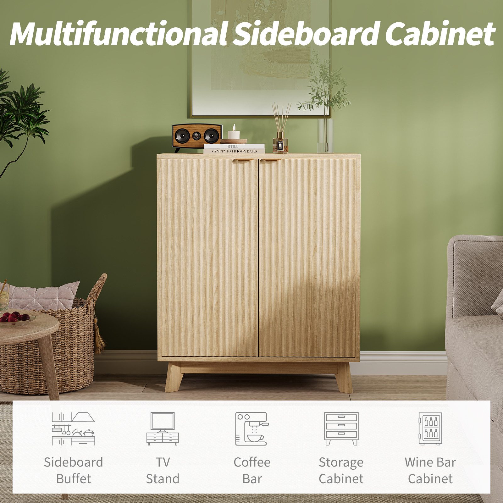 GarveeMore Sideboard (Verstellbaren Einlegeböden, 140 cm B x 39 cm T x 83 cm H), für Wohnzimmer, Esszimmer, Küche oder Eingangsbereich – Bild 2 von 5
