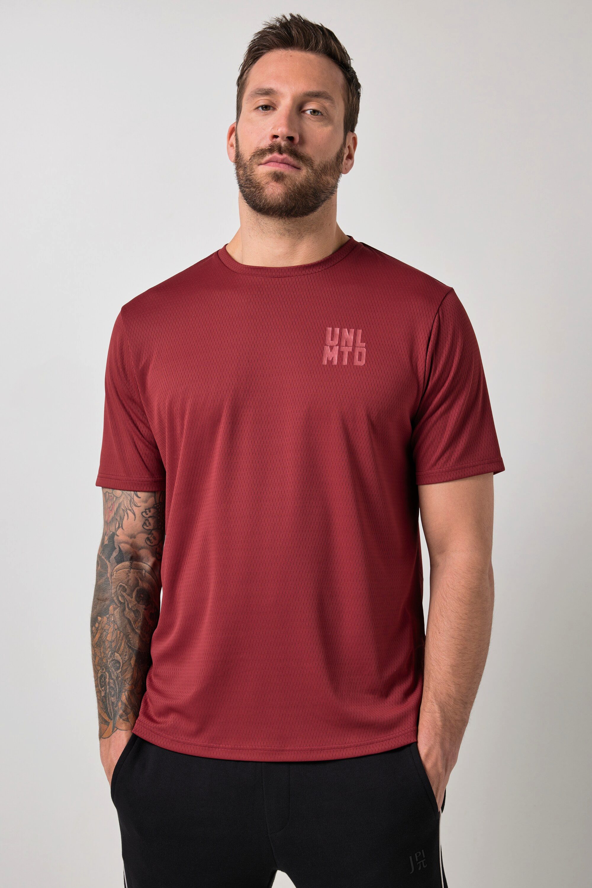 JP1880 T-Shirt T-Shirt Fitness Halbarm Mesh Struktur Brustprint