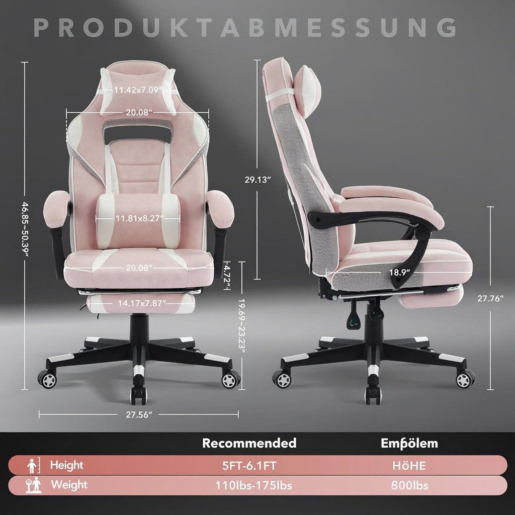 GarveeMore Gaming-Stuhl mit Fußstütze und Lendenwirbelstütze,360° günstig online kaufen
