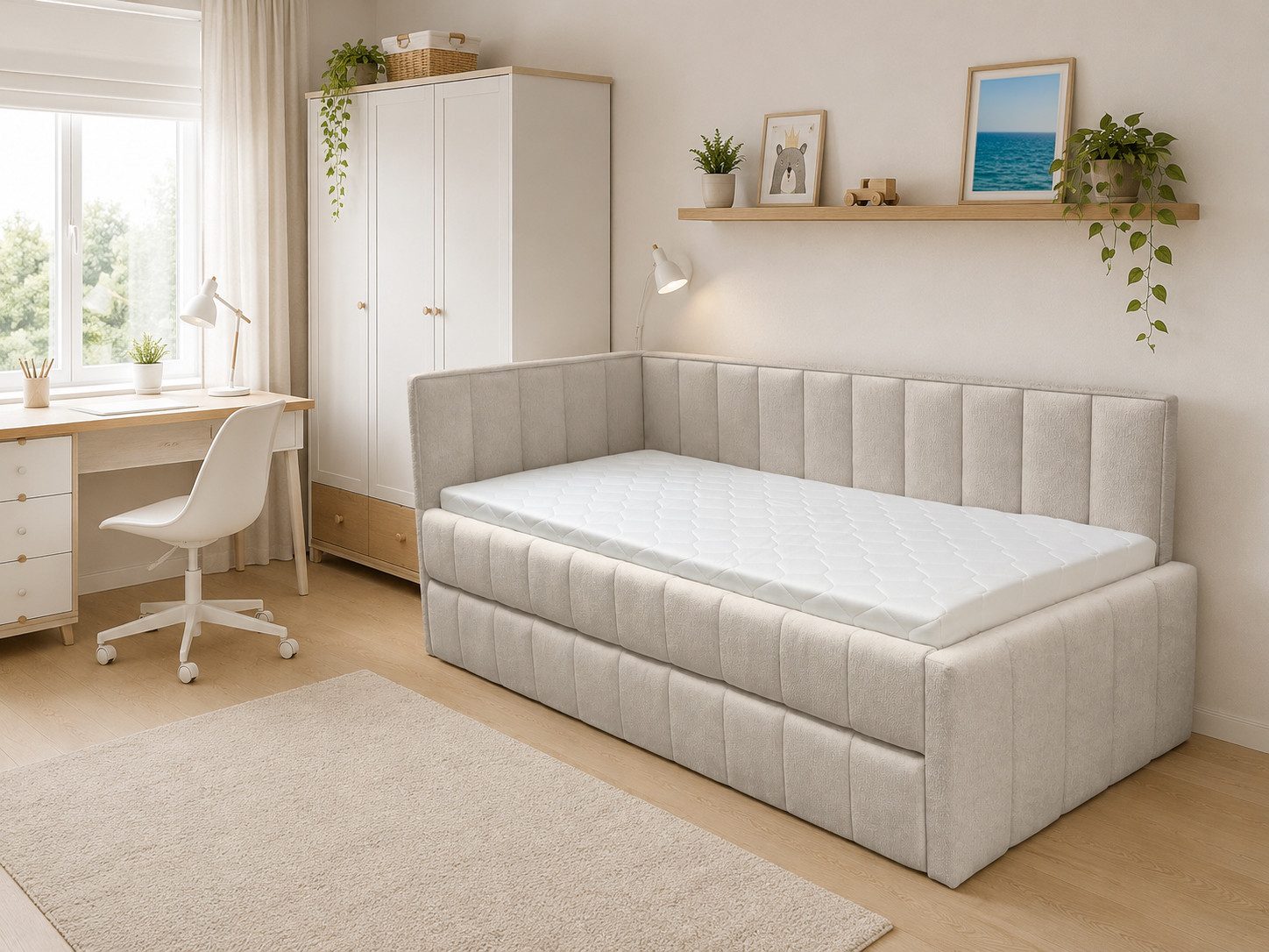 Labett Kinderbett Polsterbett LUKA 90 × 200 cm, Tagesbett mit Ausziehbett, Chenille-Stoff TORO, ohne Matratze