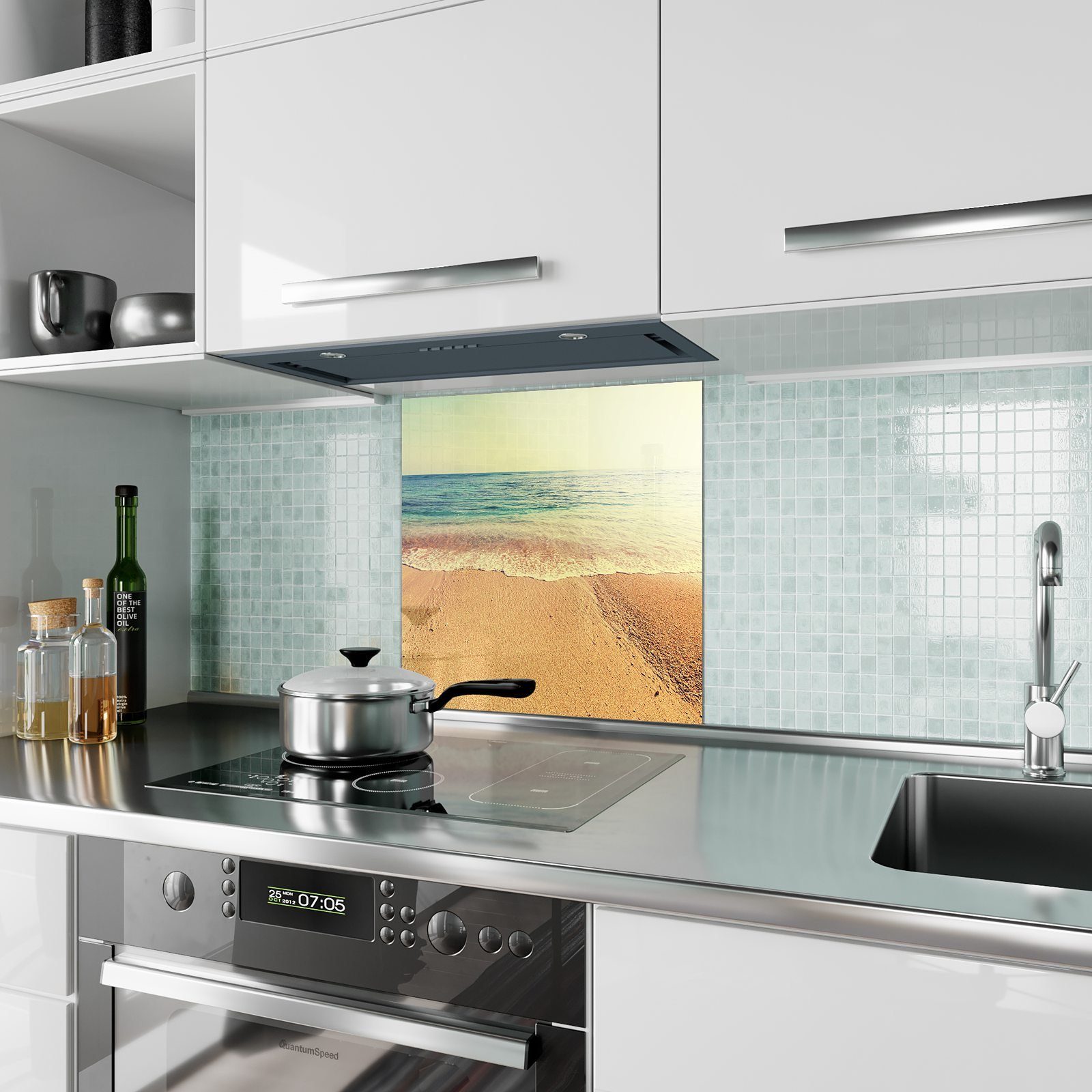 Spritzschutz Küchenrückwand in Glas Küchenrückwand mit Primedeco Motiv Sonne Schöner Ozean