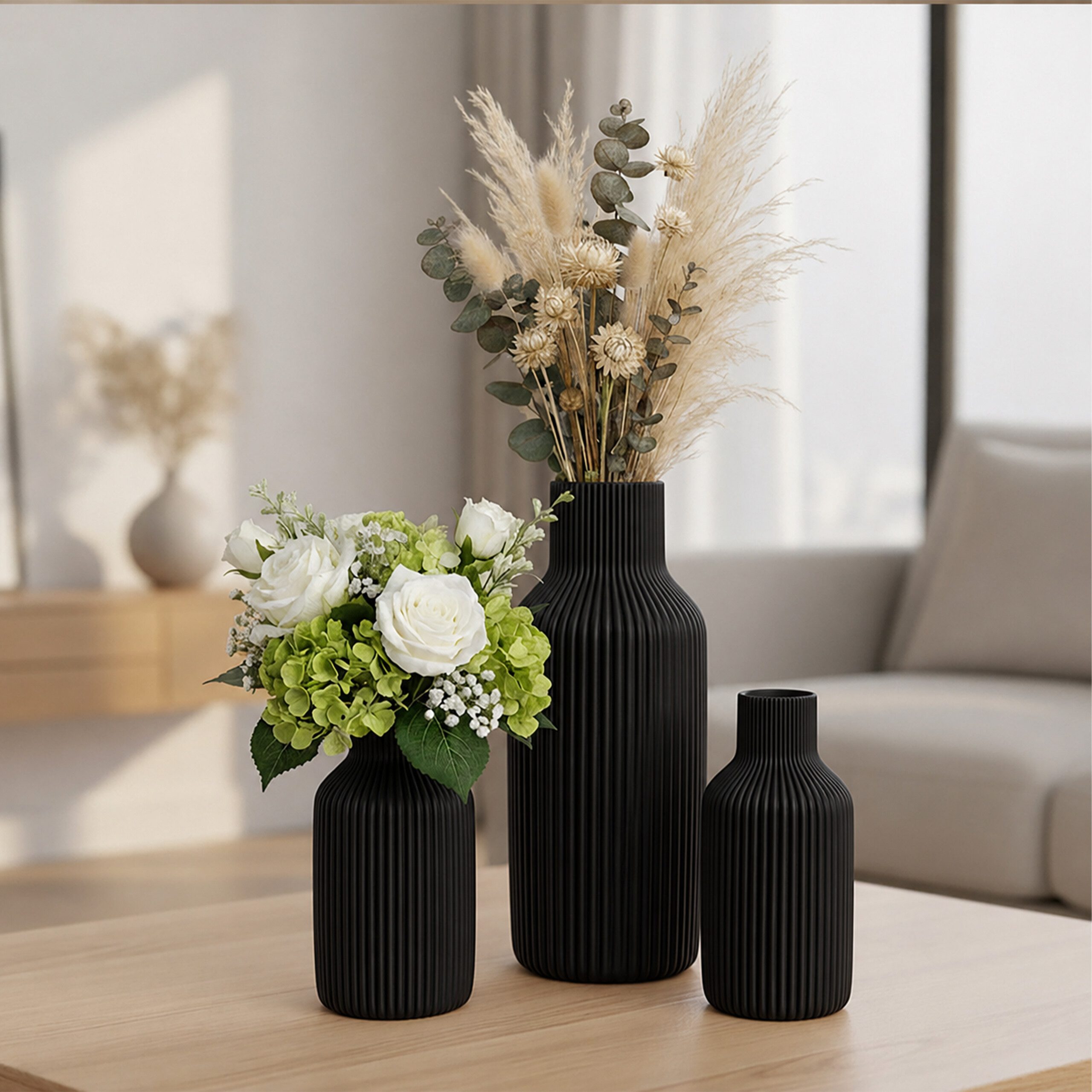 relaxdays Tischvase Vasen 3er Set aus Keramik (3 St), schwarz – Bild 2 von 5