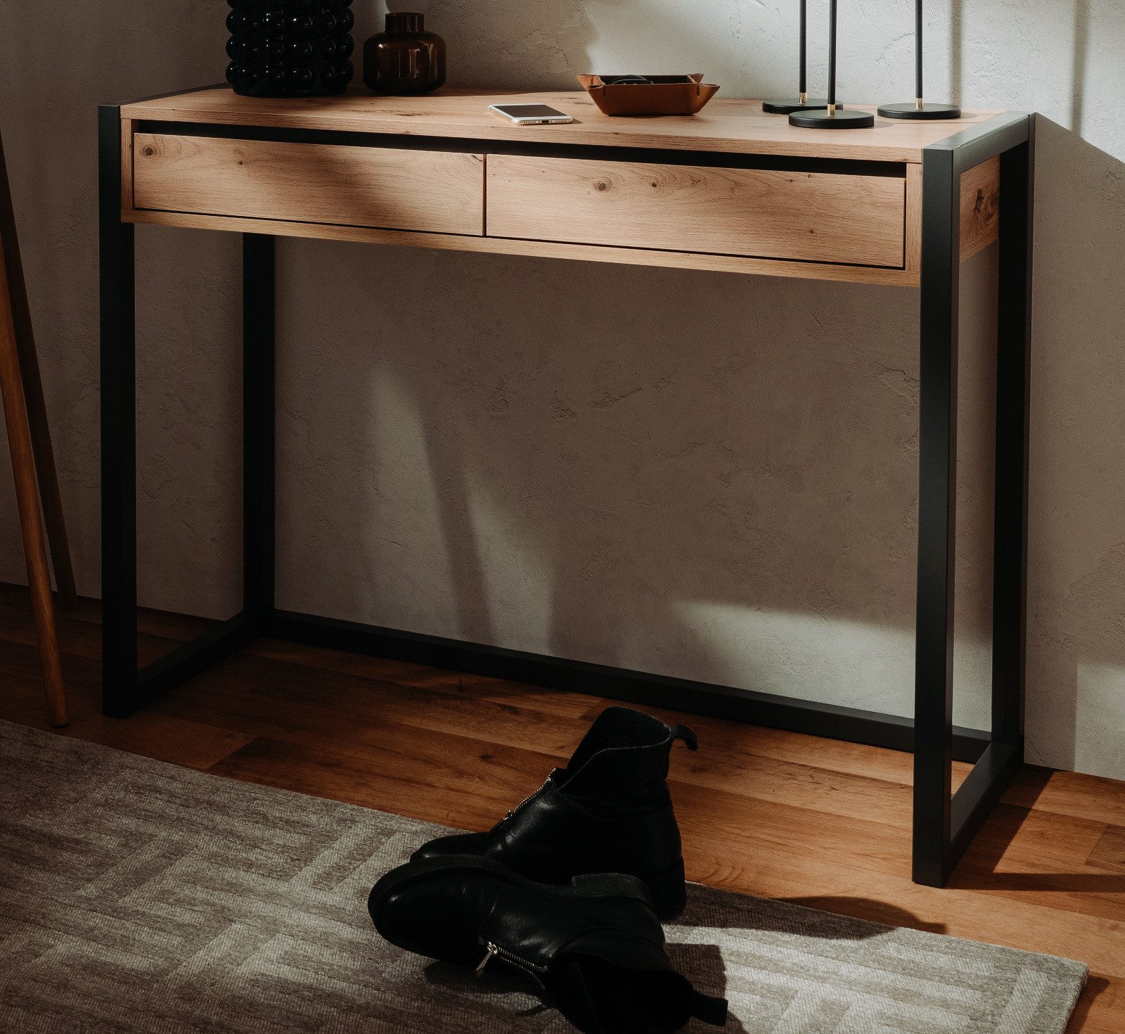 Furn.Design Konsolentisch Malta (Flurtisch in Eiche Artisan und Anthrazit, BxH 100 x 75 cm), mit Schubladen