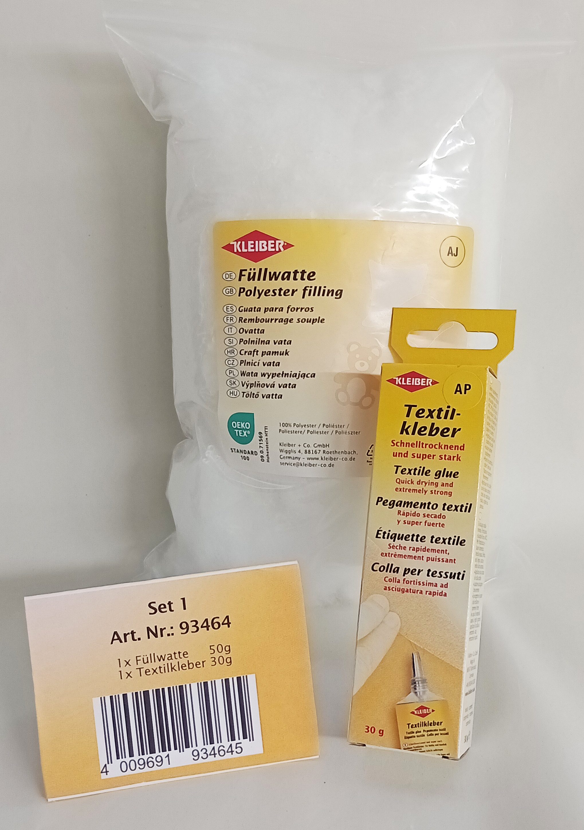 KLEIBER Kissenfüllung Füllwatte und Textilkleber zum Basteln, Befüllen und Dekorieren