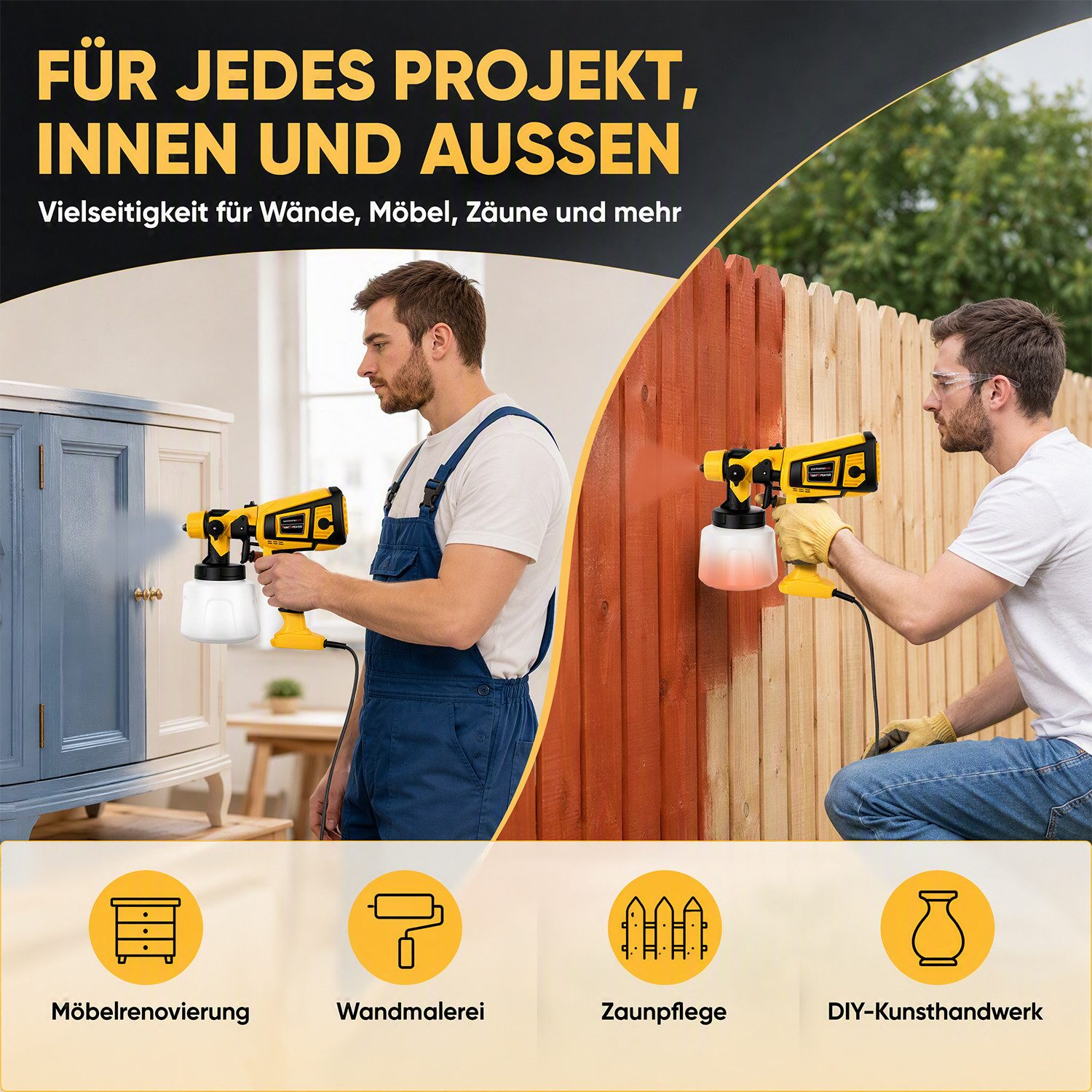 AKKEE Farbsprühpistole Elektrisches Farbsprühsystem, 1400ml 850W Elektro Lackierpistole, 4 Kupferdüse und 3 Muster,für den Innen- und Außenbereich – Bild 4 von 5