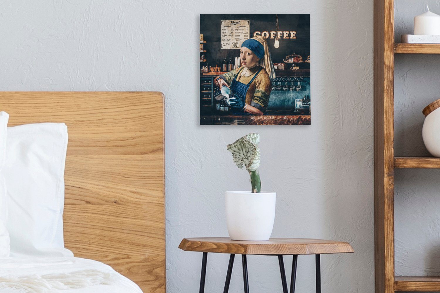 Bilder mit Vermeer (1 Wohnzimmer Kaffee - Barista Schlafzimmer Mädchen Cappuccino - Leinwandbild OneMillionCanvasses® -, - St), - für Perlenohrring Leinwand
