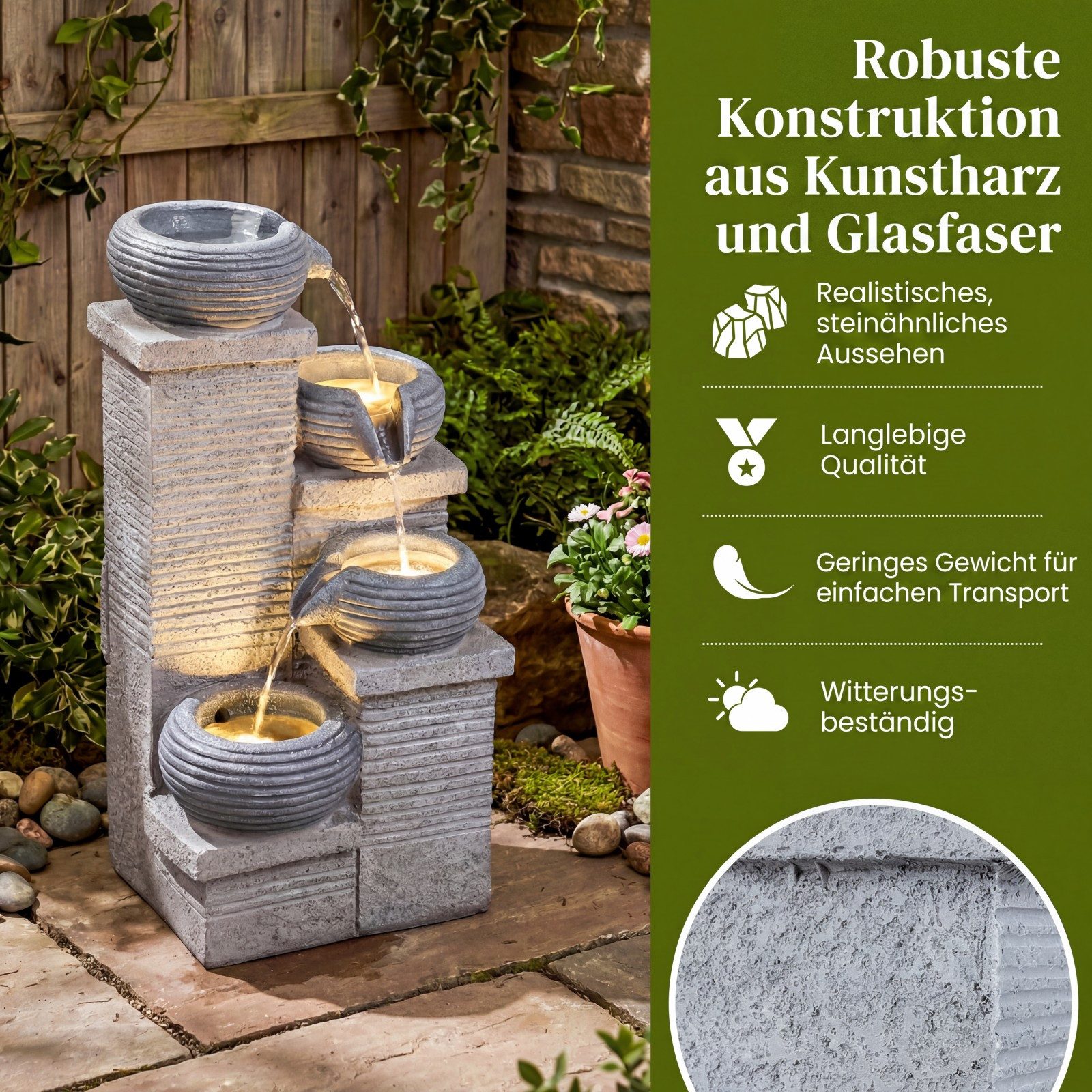COSTWAY Zimmerbrunnen, Mit LED-Licht, Pumpe & einstellbarem Durchfluss
