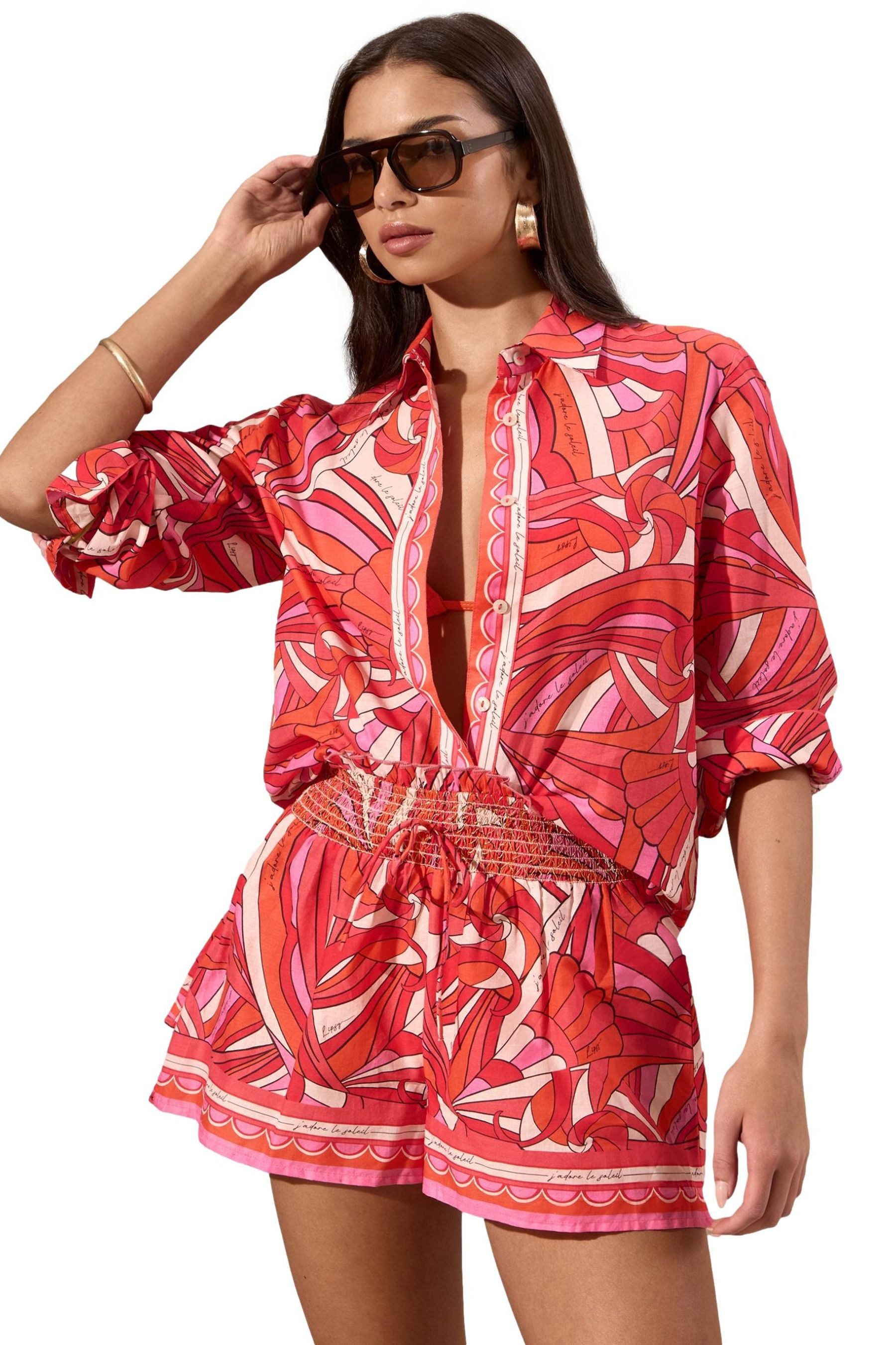 LIPSY Strandshirt Lipsy geknöpftes Cover-up-Strandhemd mit Kragen (1-tlg)